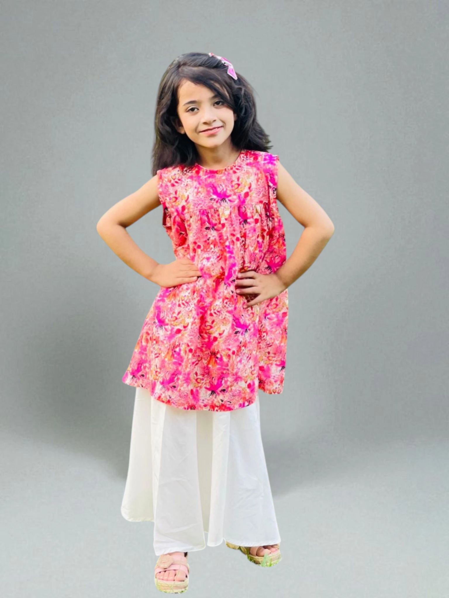 Girls' Floral Top with White Palazzo Pants