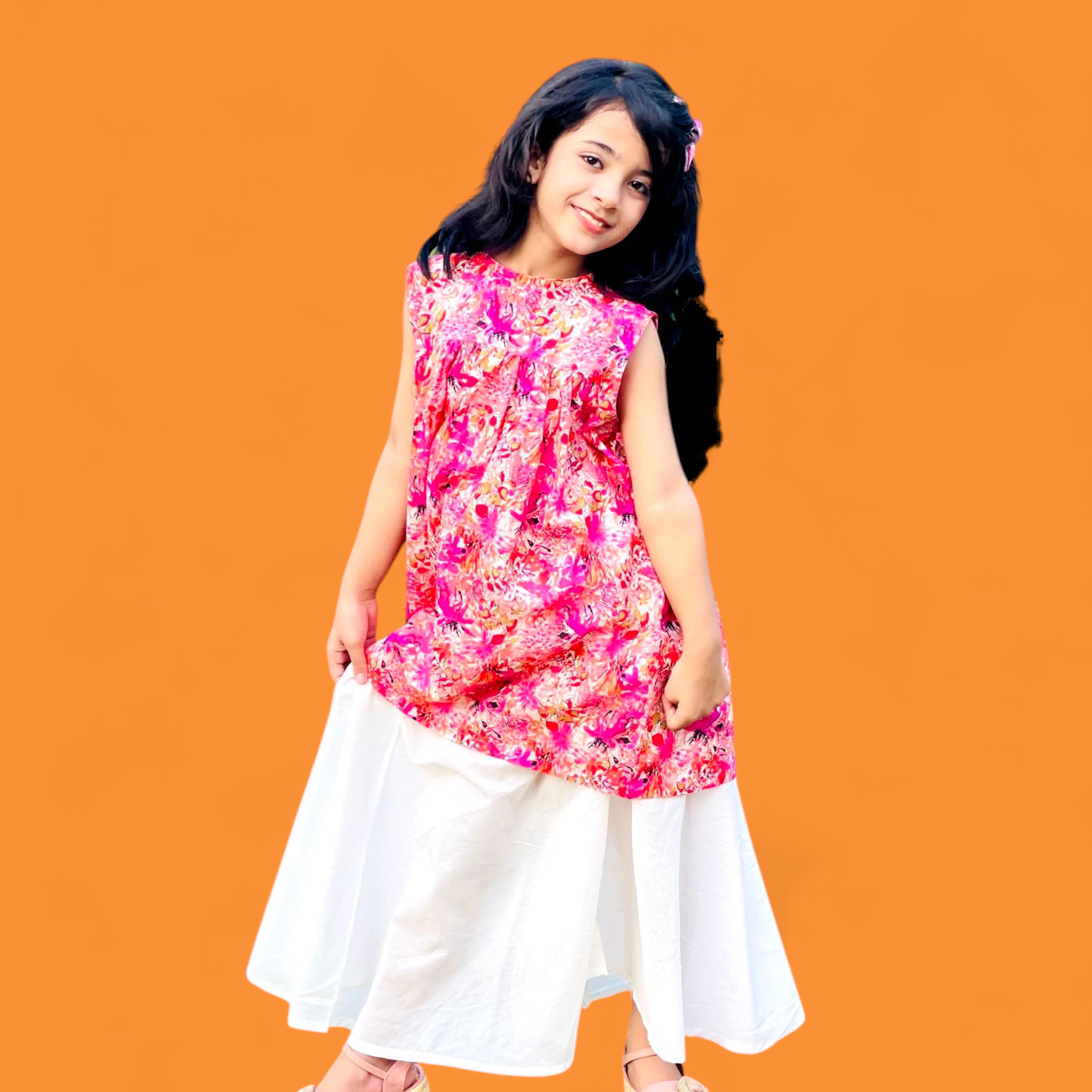 Girls' Floral Top with White Palazzo Pants