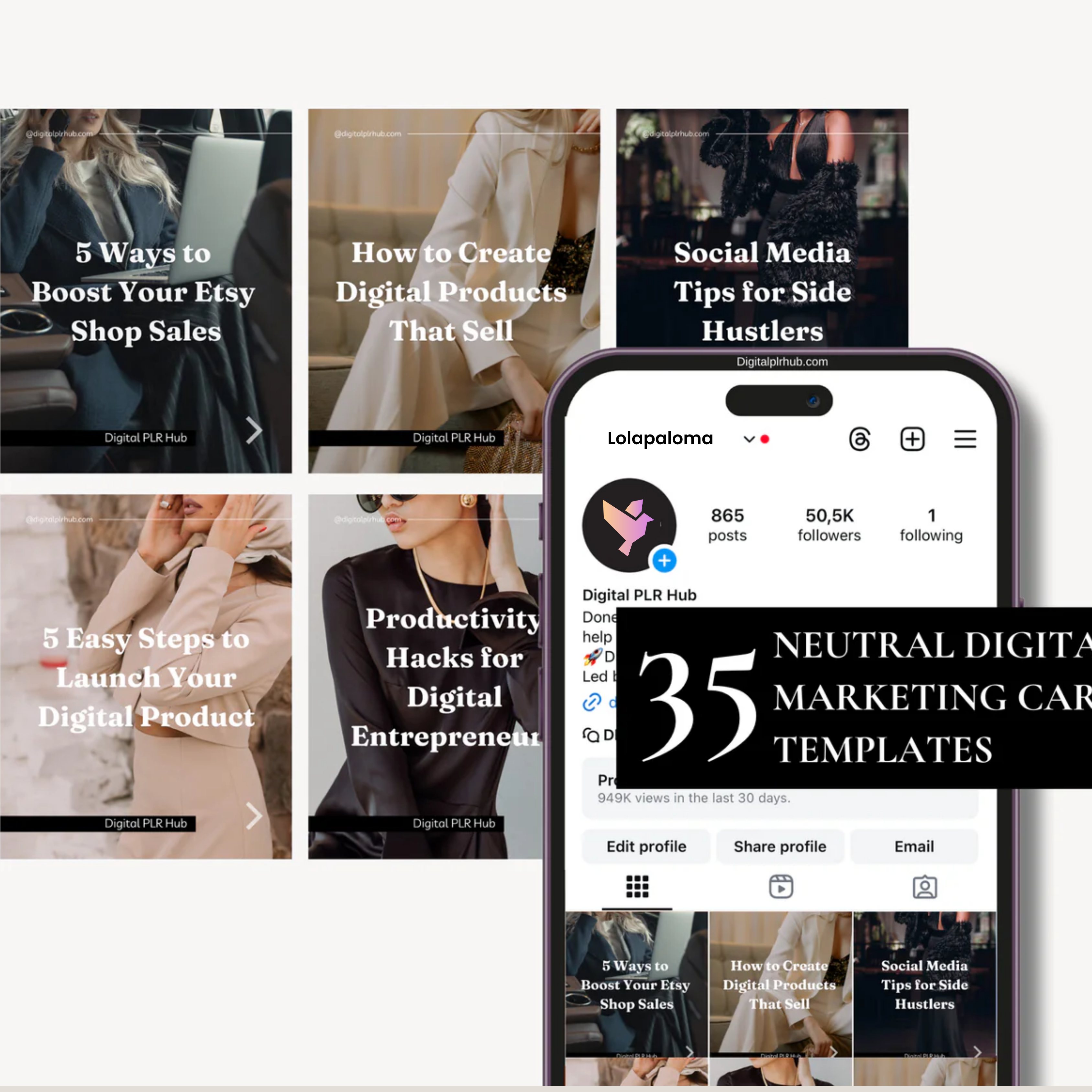 TEMPLATES: Neutral Aesthetic Digital Marketing Carousels