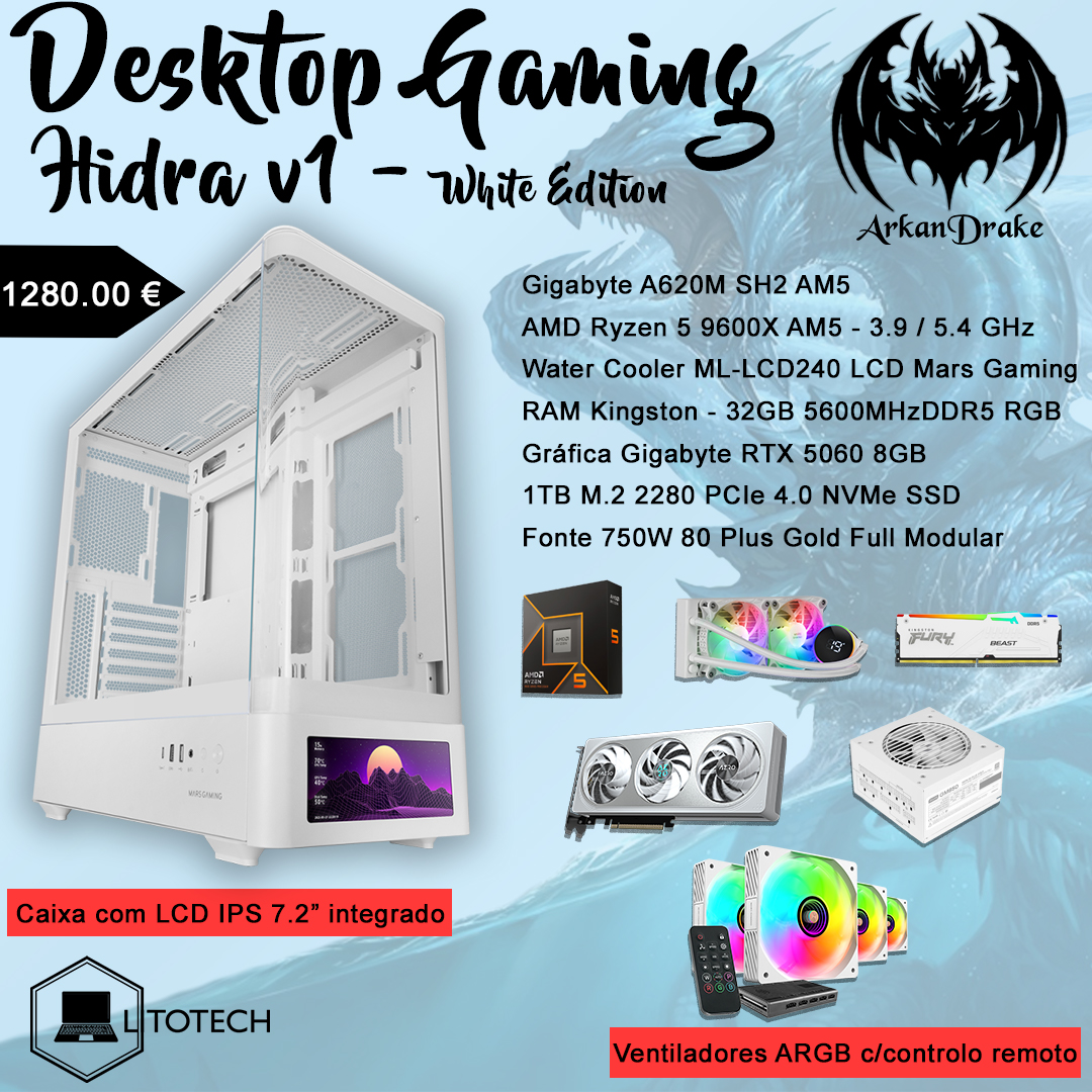 Desktop Gaming Hidra V1 White Ryzen 5 9600X, RTX5060, 32GB RAM