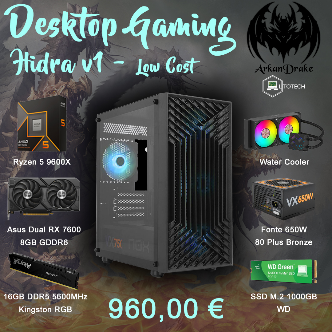 Desktop Gaming Hidra V1 Low Ryzen 5 9600X, RX7600, 16GB RAM
