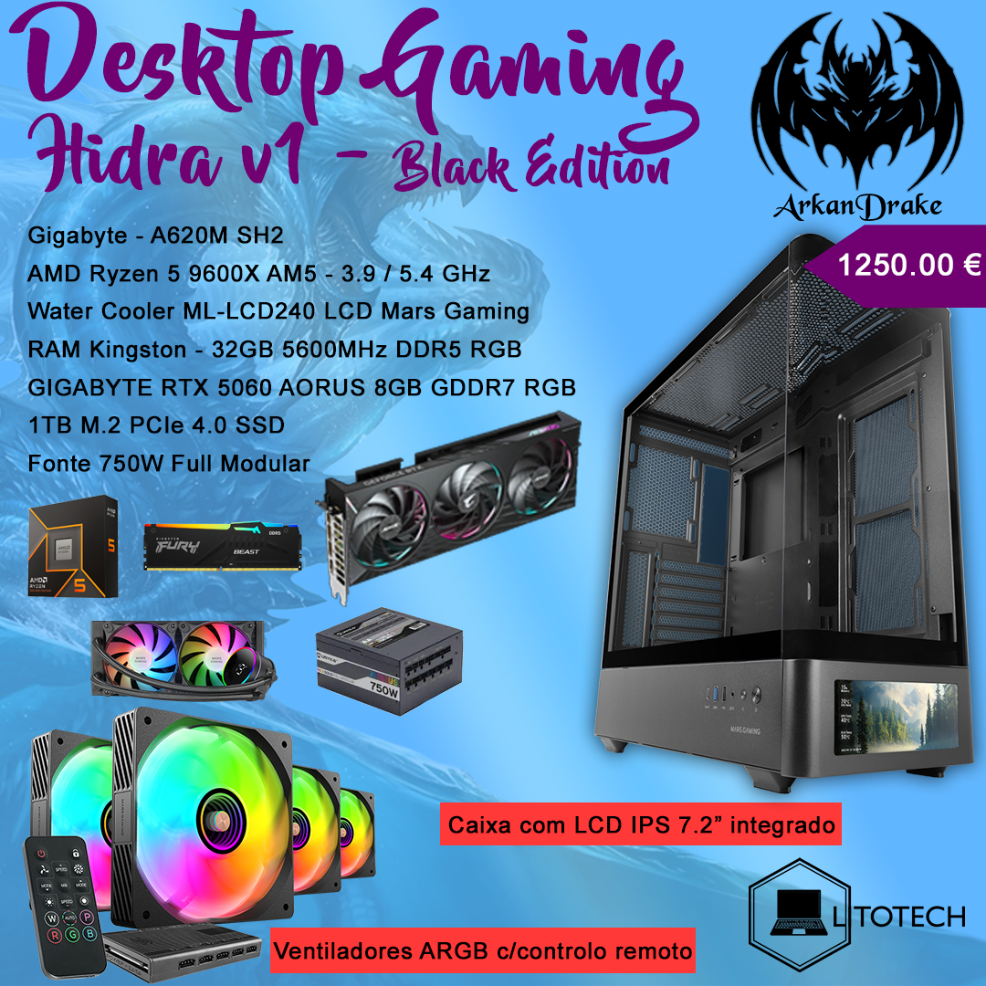 Desktop Gaming Hidra V1 Black Ryzen 5 9600X, RTX5060, 32GB RAM