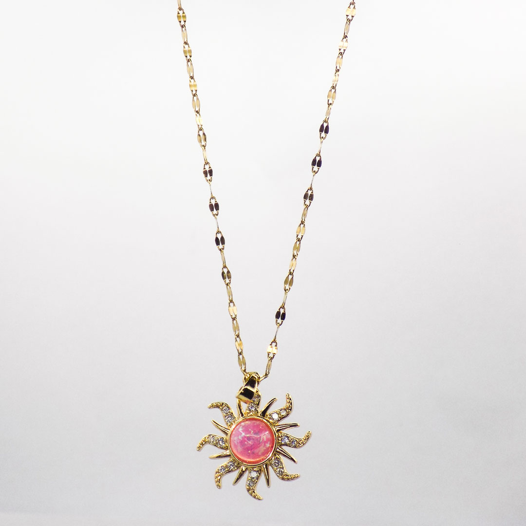 Sunburst Pink Opal Pendant Necklace