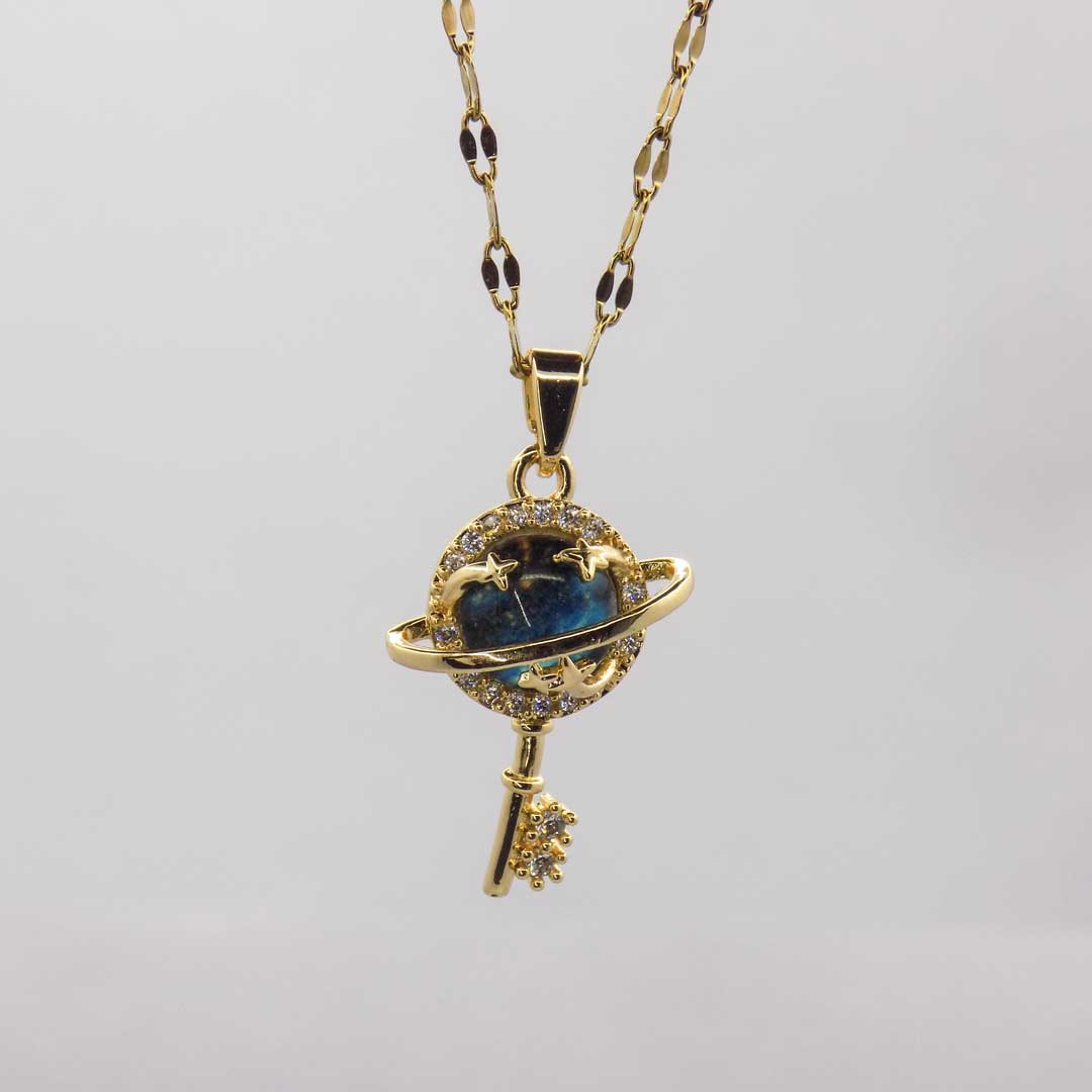 Gold Planet Key Pendant Necklace