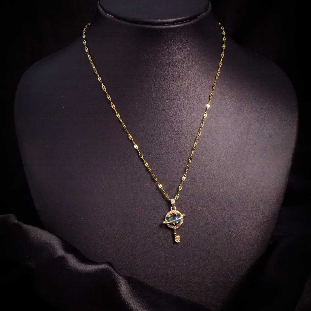 Gold Planet Key Pendant Necklace