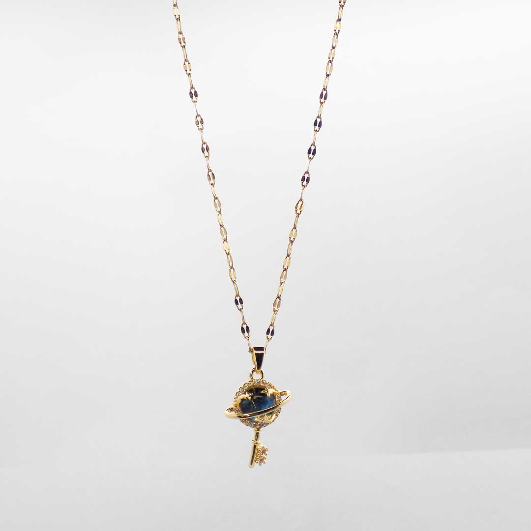 Gold Planet Key Pendant Necklace