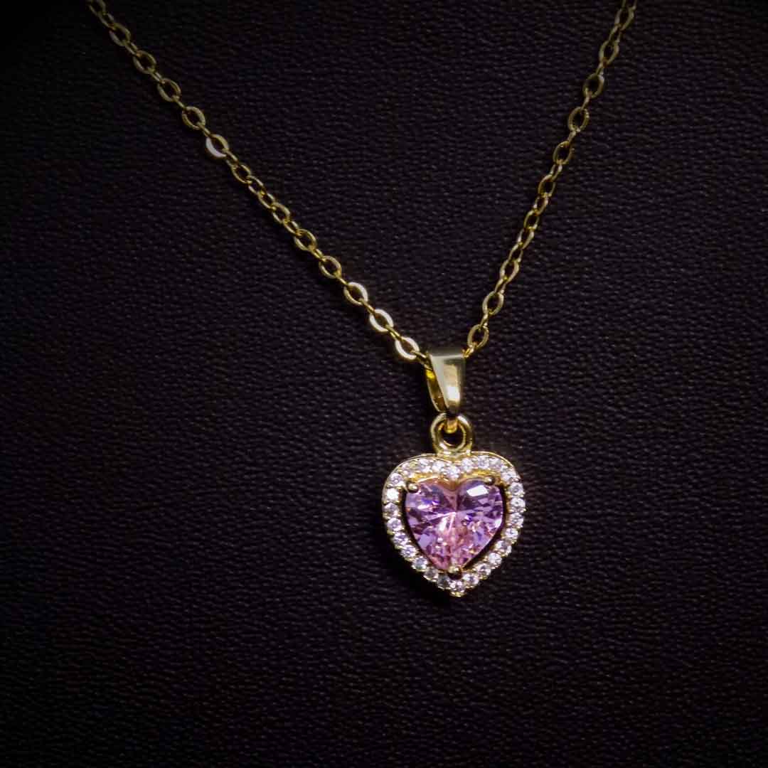 Heart-shaped Pink Crystal Necklace