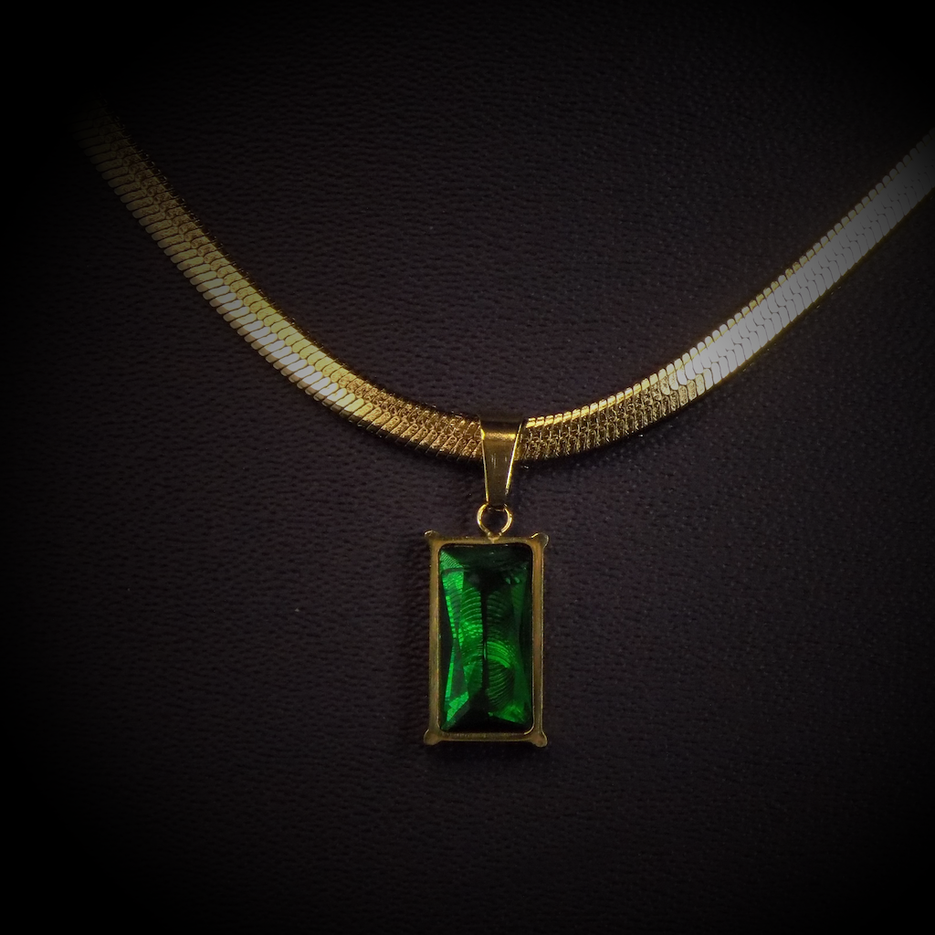 Emerald Pendant snake chain Necklace