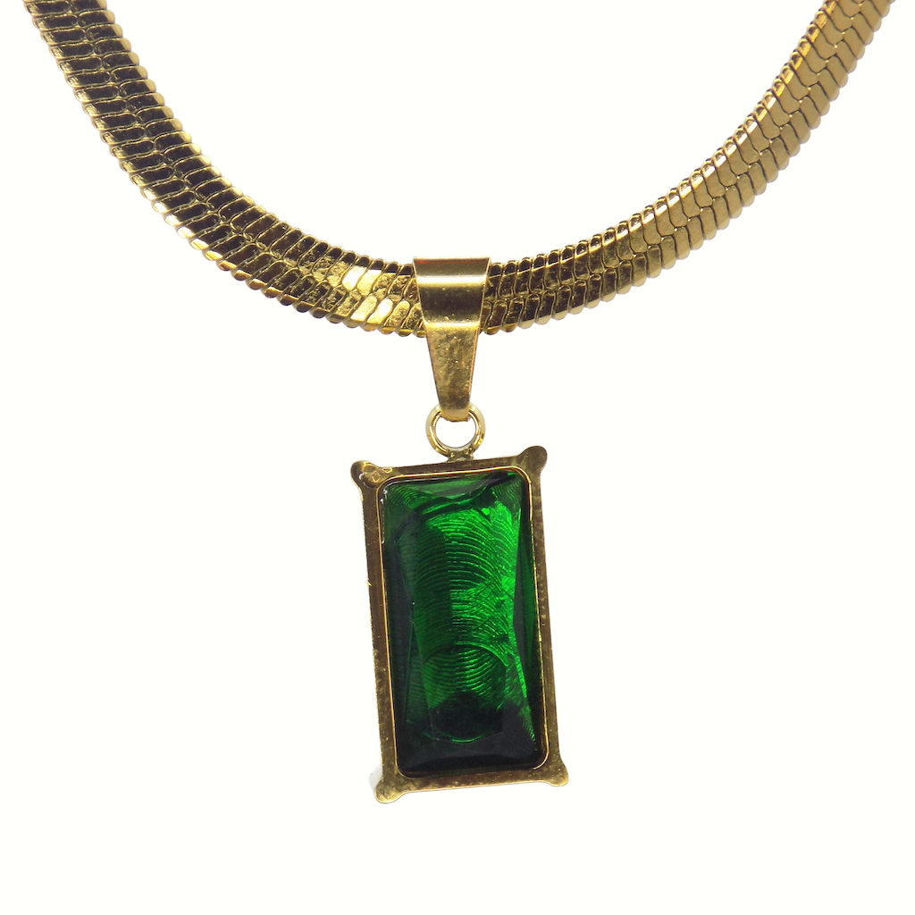 Emerald Pendant snake chain Necklace