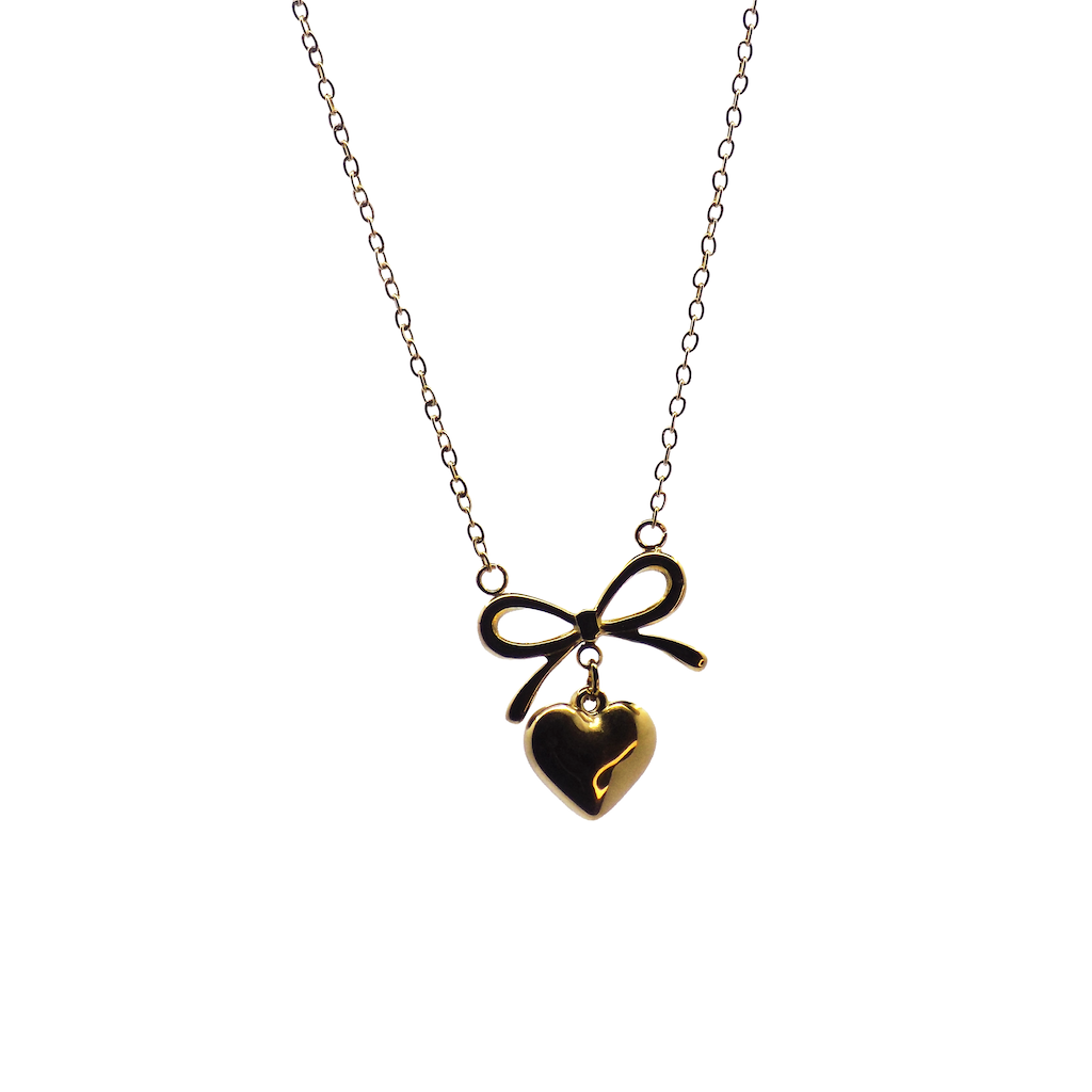 Gold Heart Bow Necklace