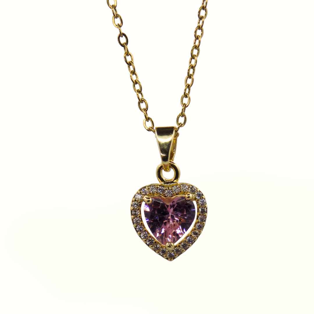 Heart-shaped Pink Crystal Necklace