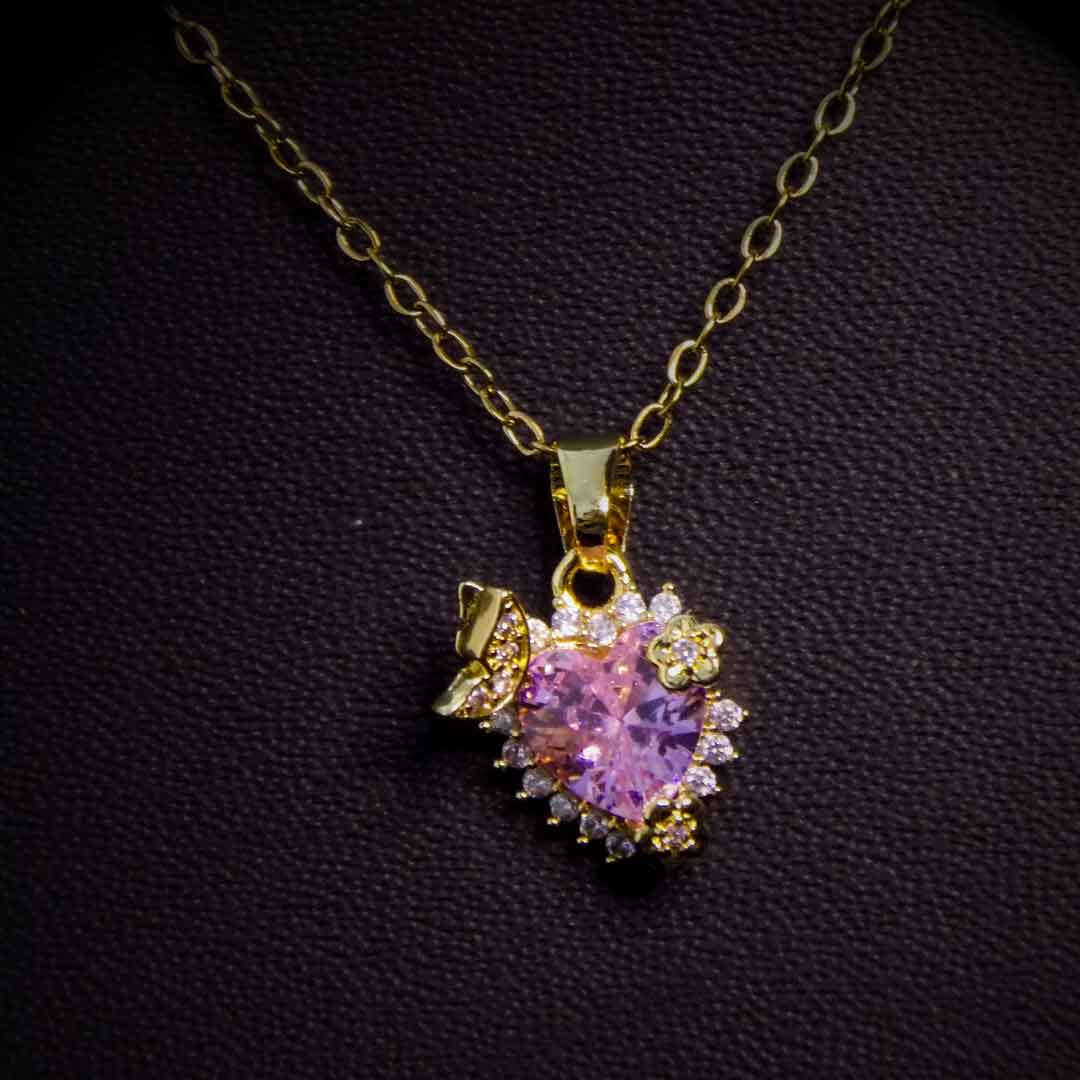 Heart-Shaped Pink Crystal Pendant Necklace