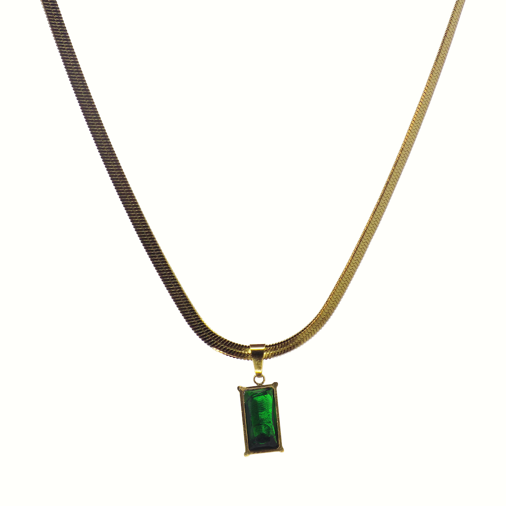 Emerald Pendant snake chain Necklace