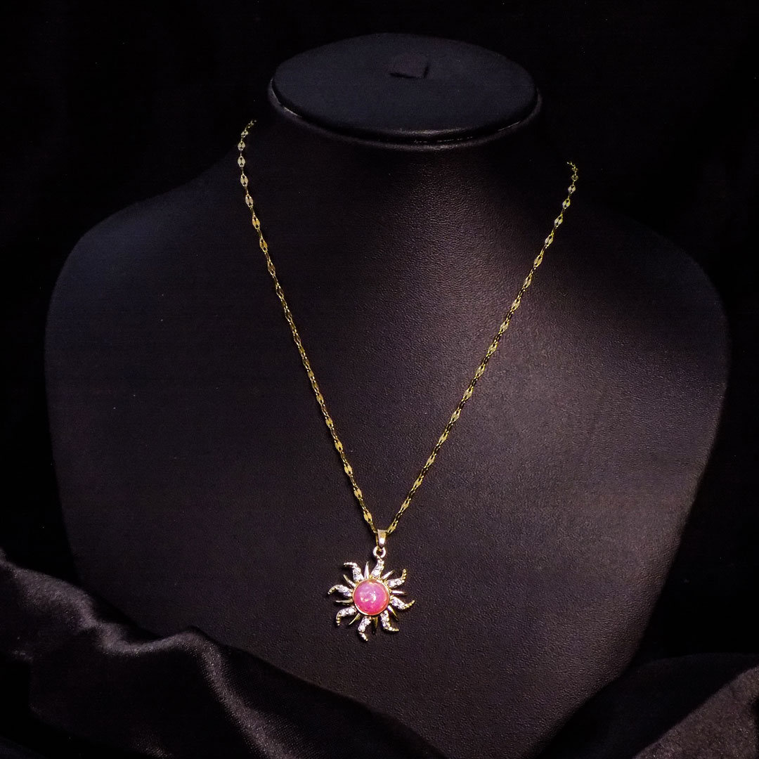 Sunburst Pink Opal Pendant Necklace