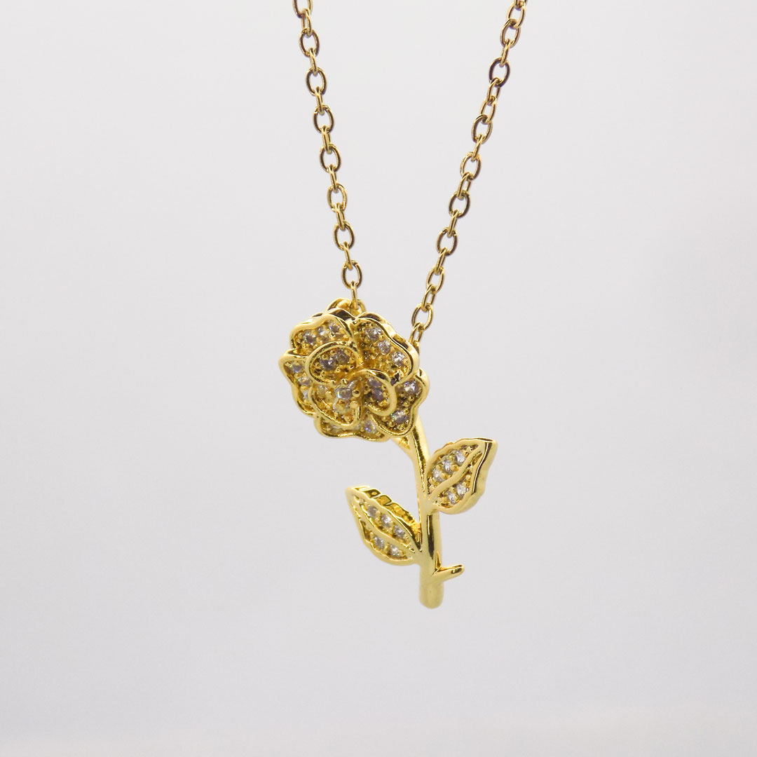 Gold Rose Pendant Necklace