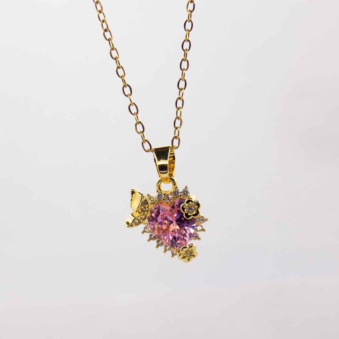 Heart-Shaped Pink Crystal Pendant Necklace