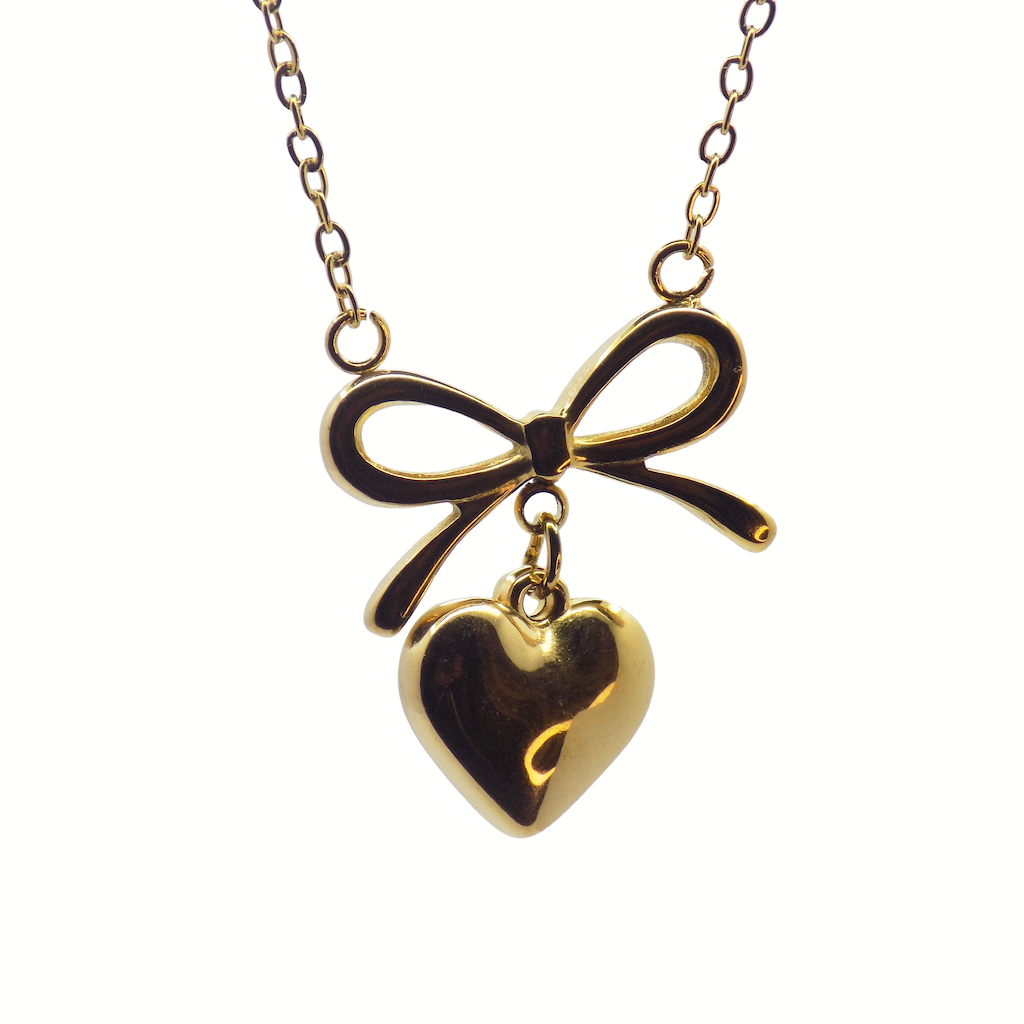Gold Heart Bow Necklace