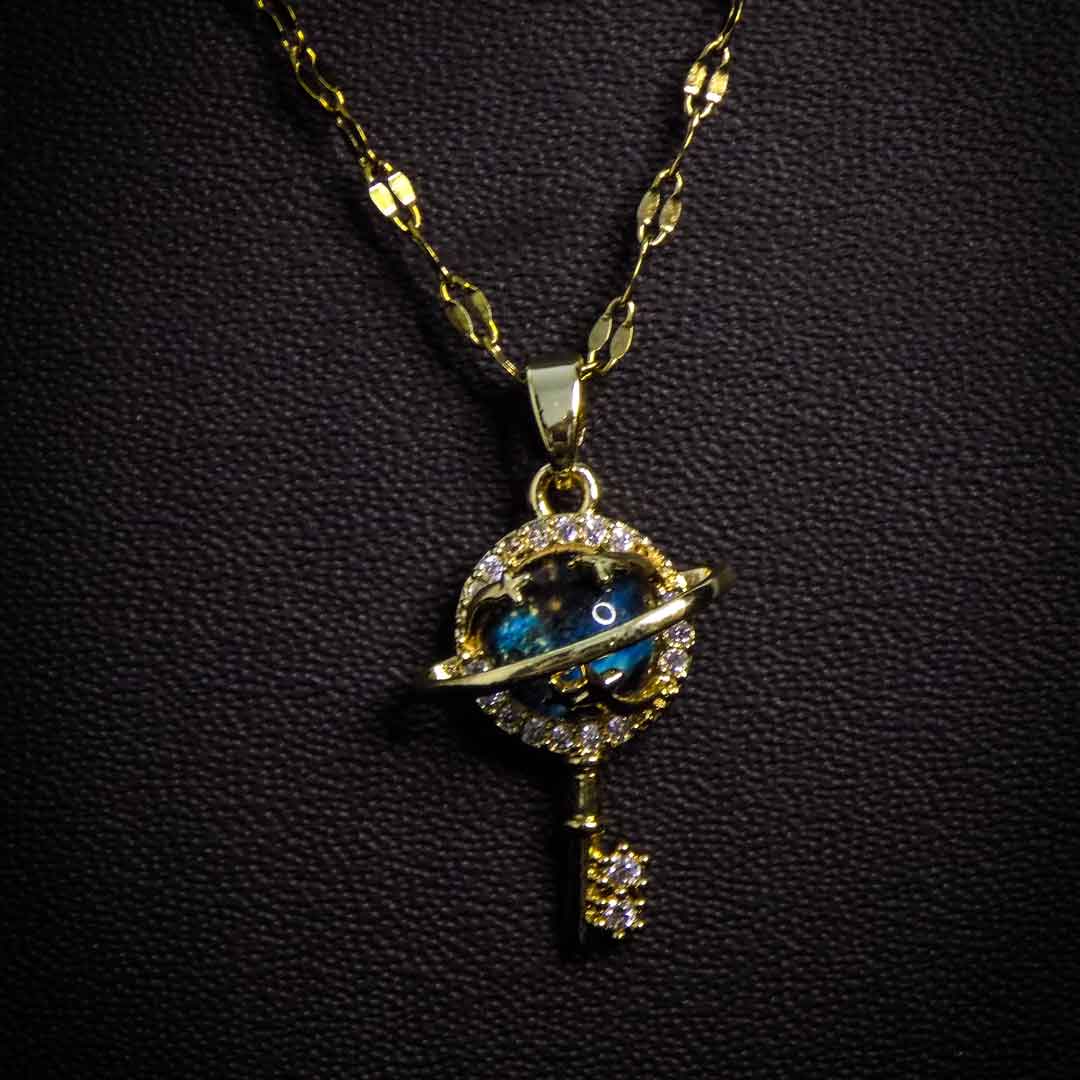 Gold Planet Key Pendant Necklace
