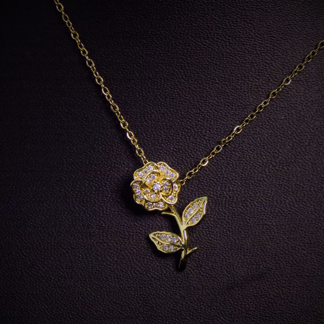 Gold Rose Pendant Necklace