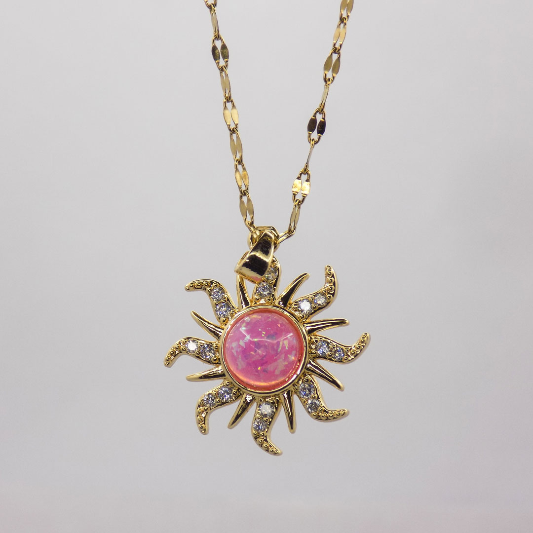 Sunburst Pink Opal Pendant Necklace