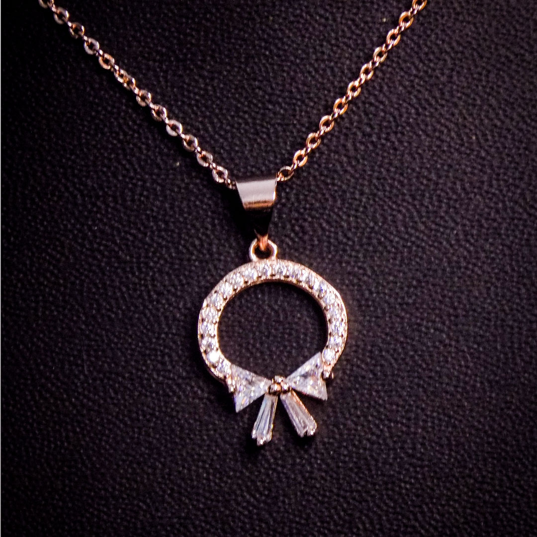 Elegant Crystal Bow Pendant Necklace