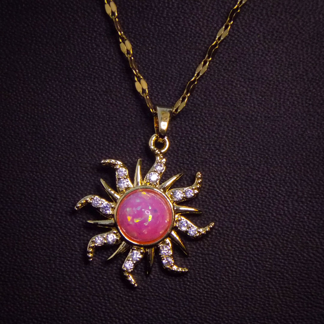 Sunburst Pink Opal Pendant Necklace