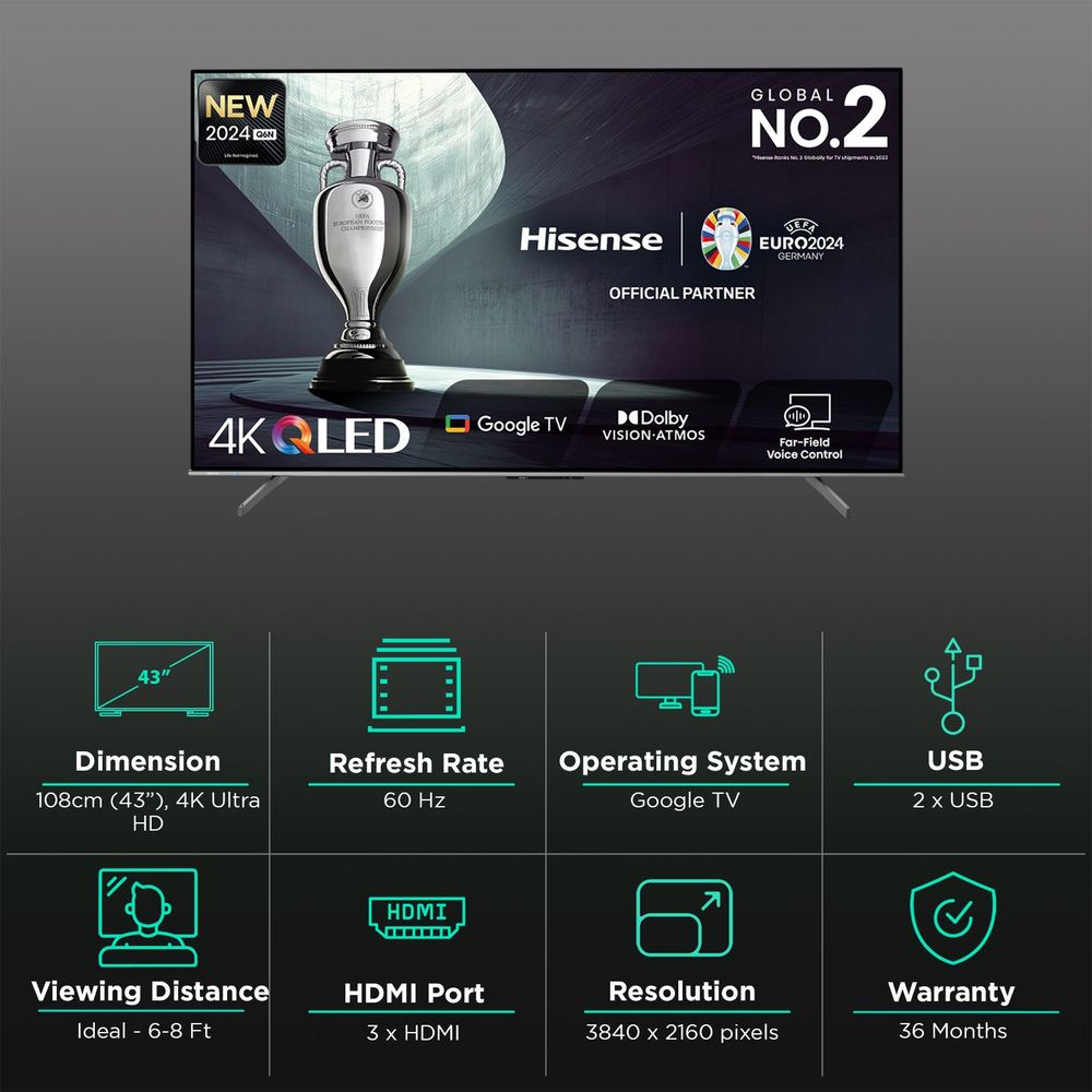 Hisense Q6N 109.22 cm (43 inch) QLED 4K Ultra HD Smart Google TV with 4K AI Upscaler