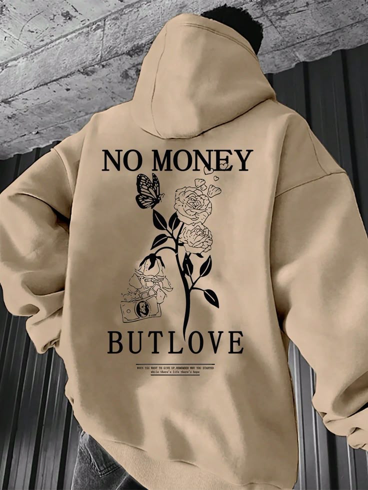 Sweat à capuche beige 'No Money But Love'