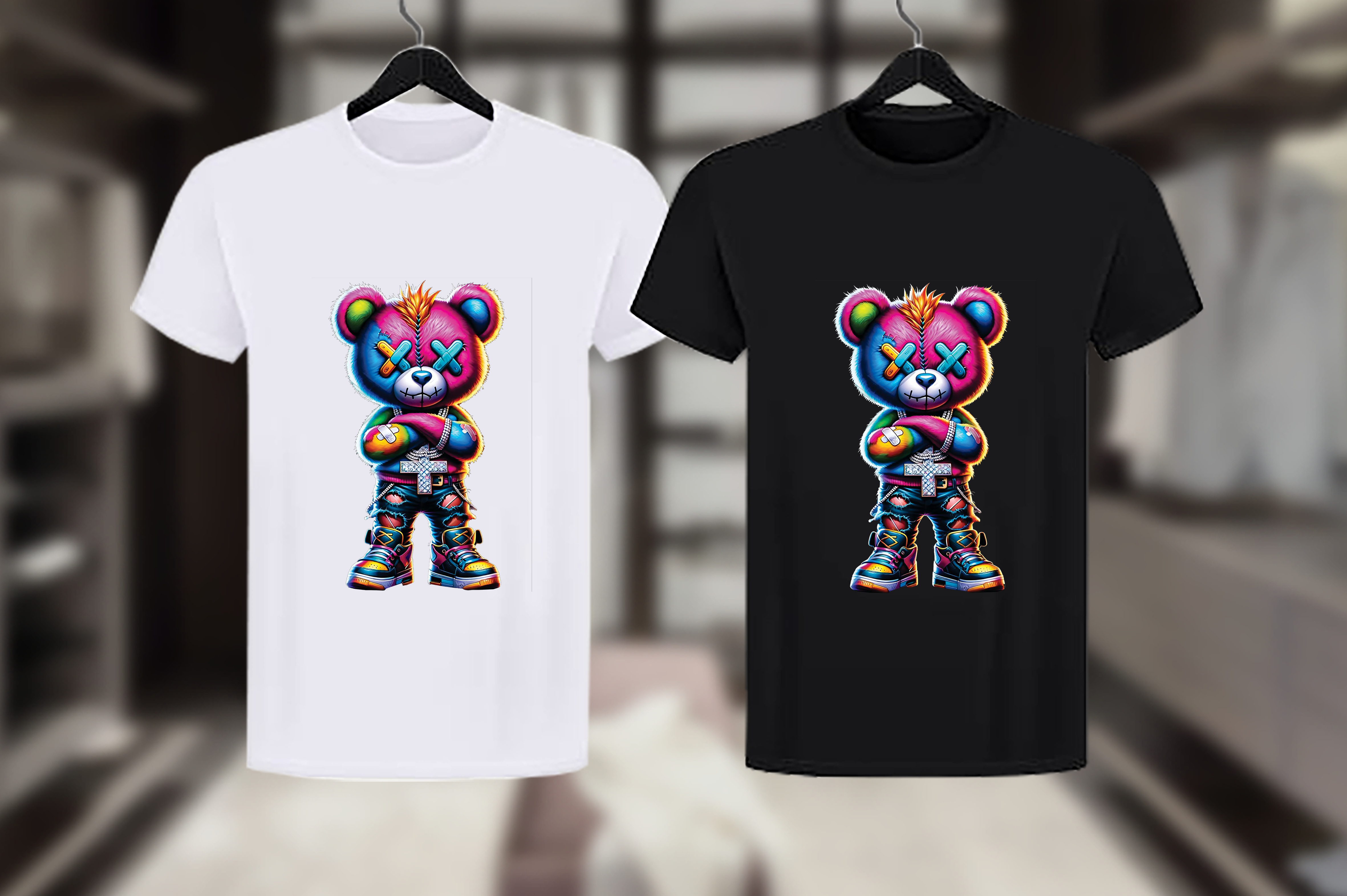 Colorful Bear Graphic T-Shirts