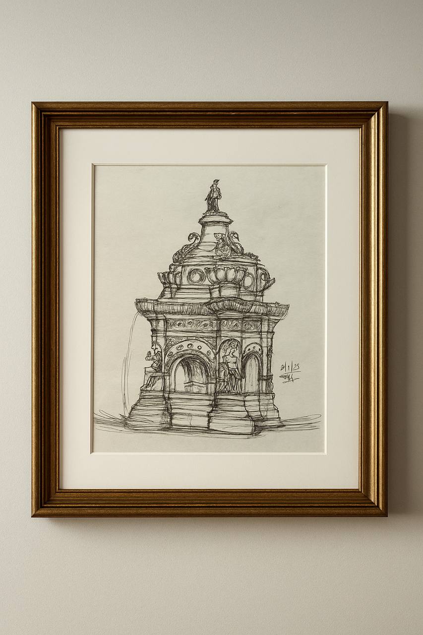 Architectural Sketch in Golden Frame