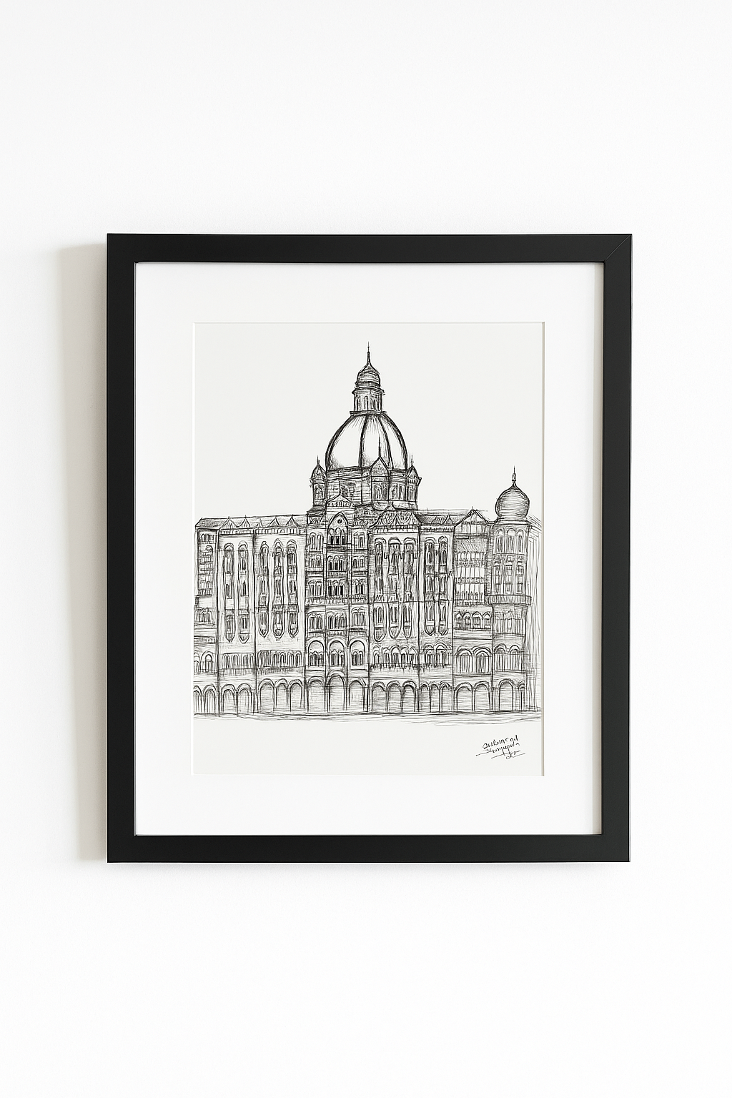 Framed architectural sketch