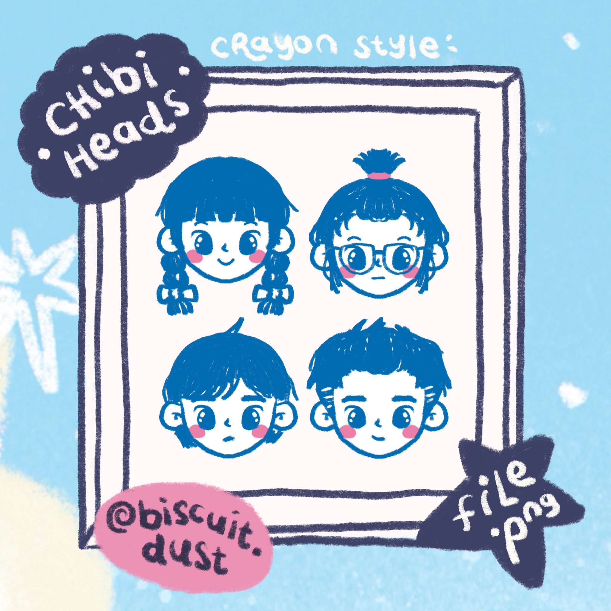 Monochrome Blue Chibi Heads 045