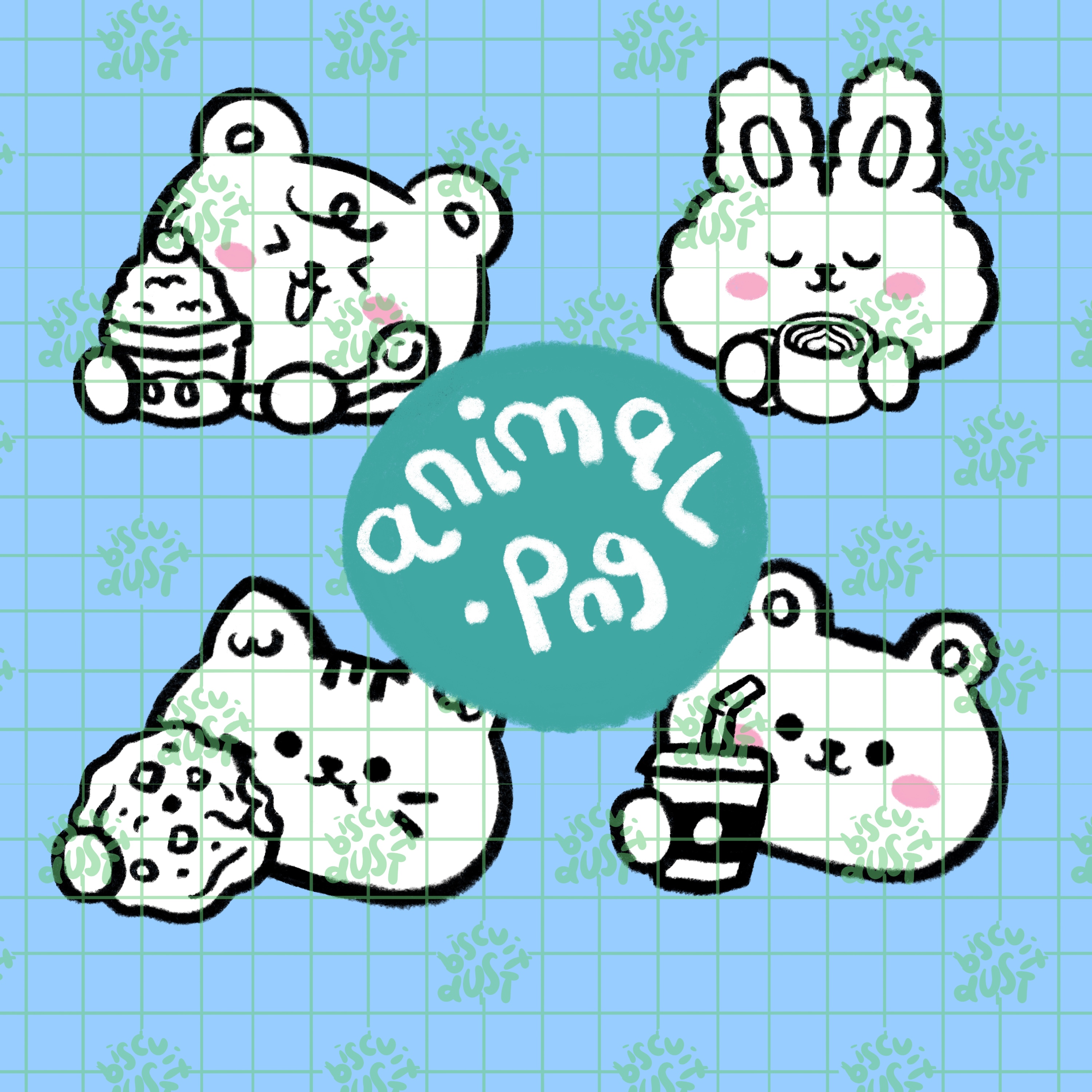 Cute animals head with snacks - Animals 019