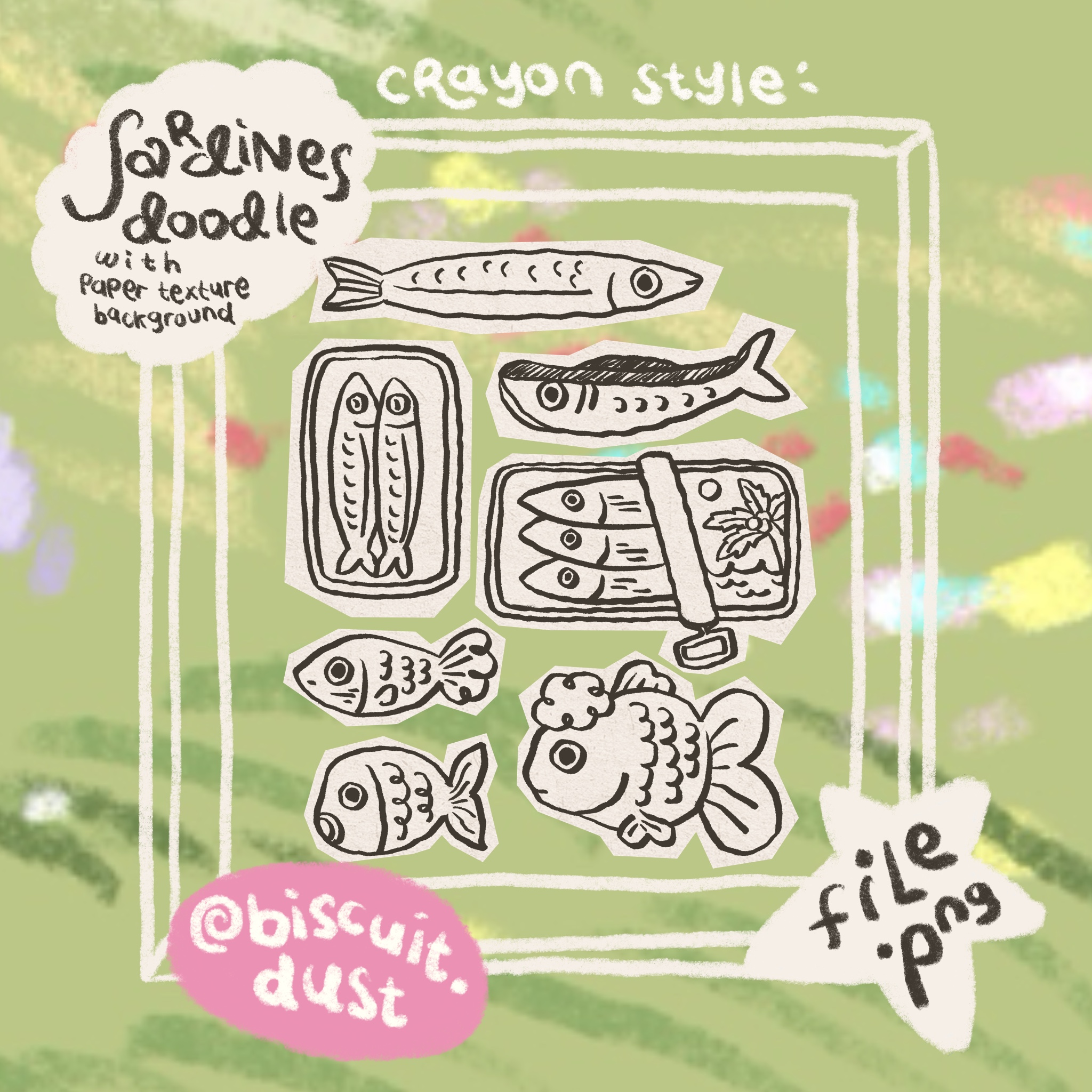 Sardines Doodle with Paper Texture Background 54