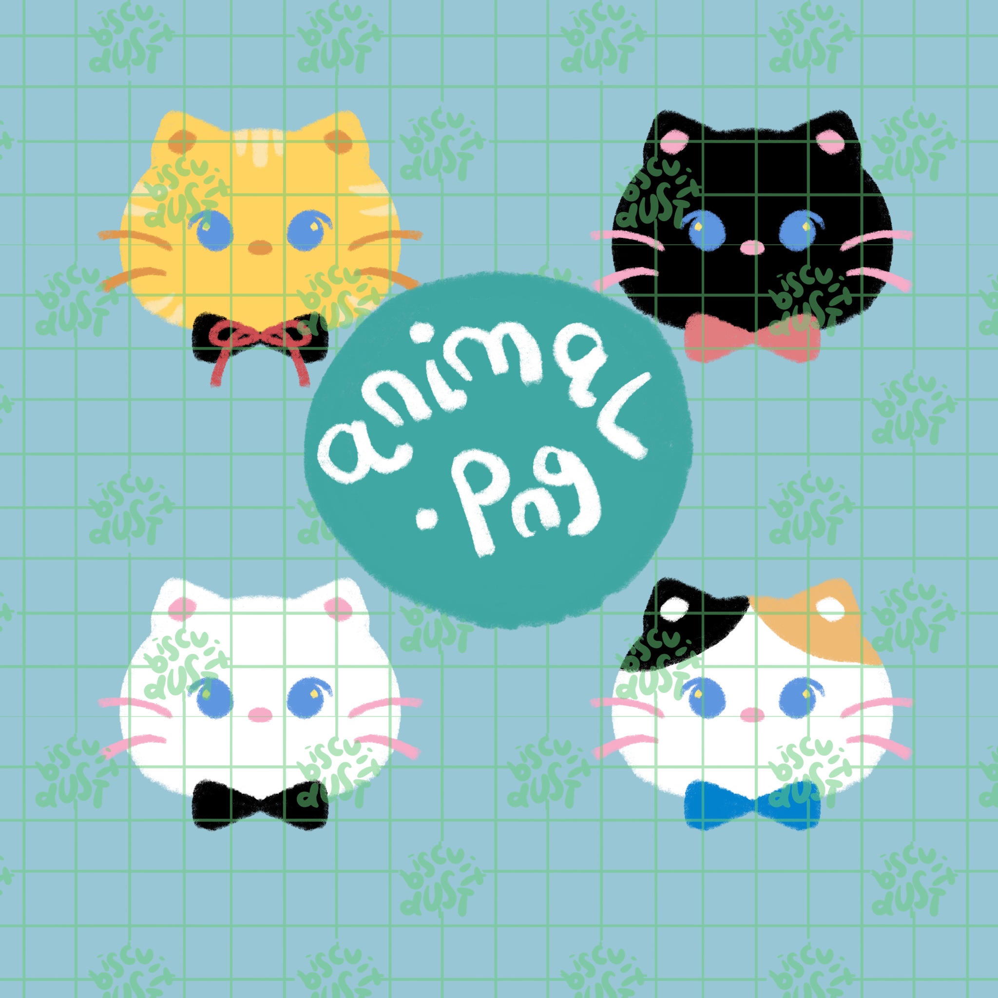 Cat family with tie and ribbon - Animal 028