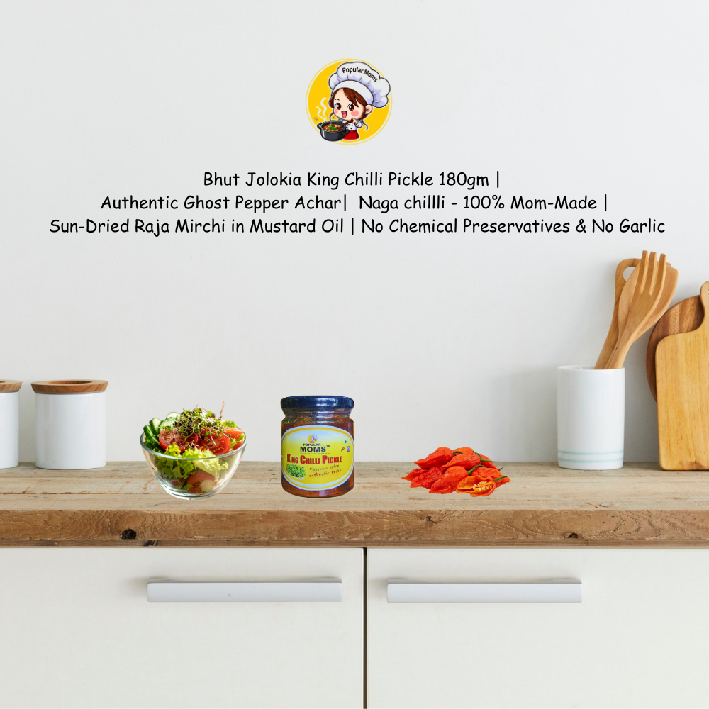  Bhut Jolokia King Chilli Pickle 180gm | Authentic Ghost Pepper Achar | Naga chilli - 100% Mom-Made | Sun-Dried Raja Mirchi in Mustard Oil | No Chemical Preservatives & No Garlic