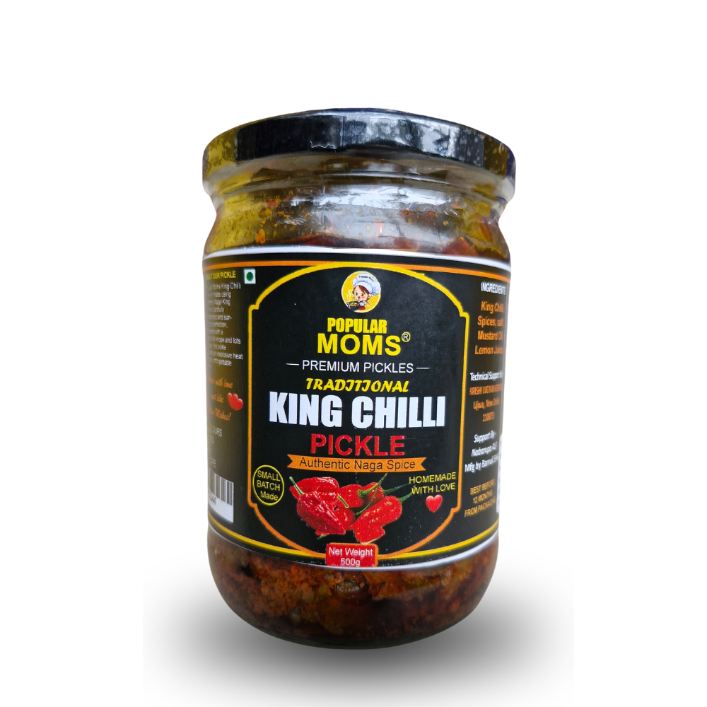 Popular Moms King Chilli Pickle  | Naga Chilli | Homemade Traditional Achar | Glass Jar Packed 500g