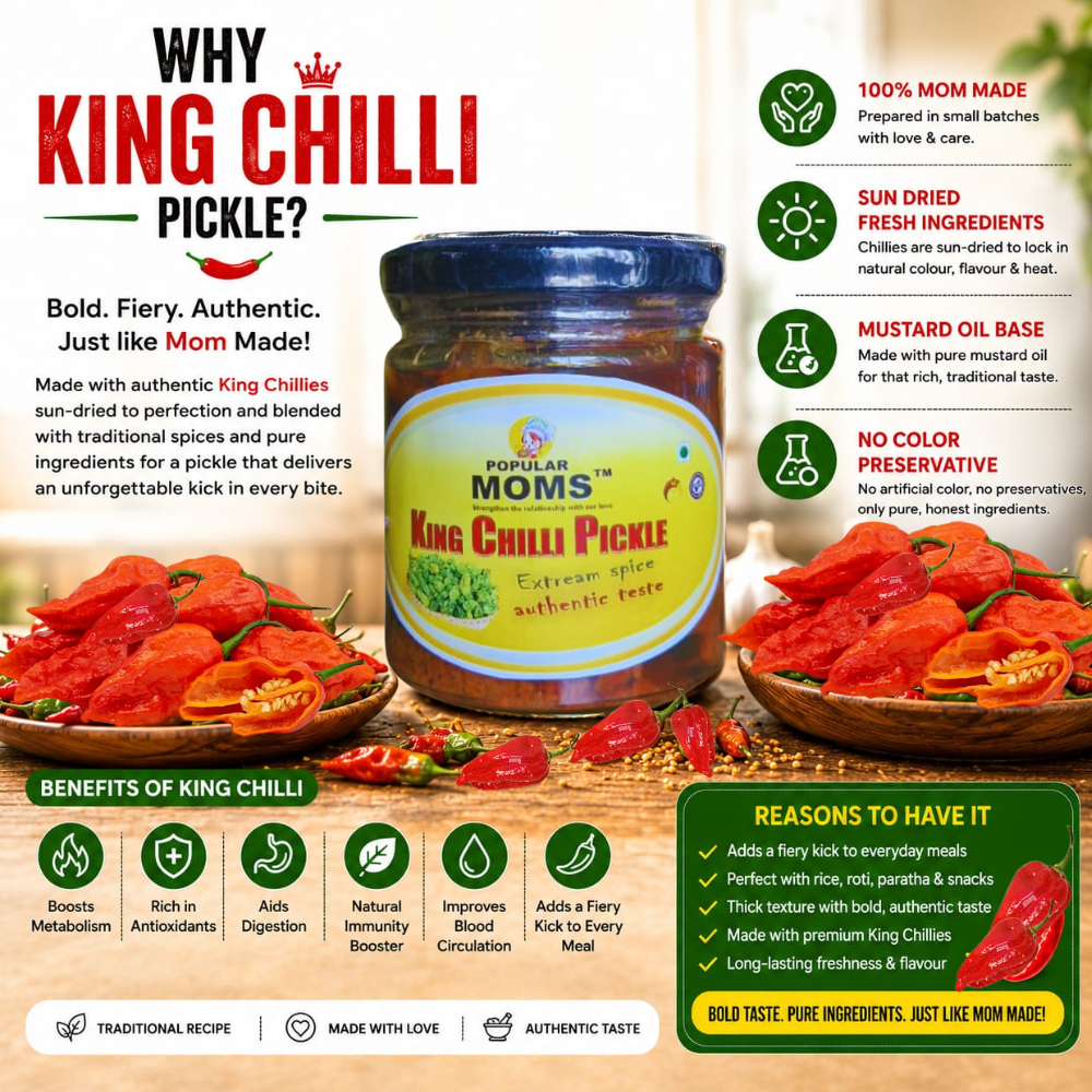  Bhut Jolokia King Chilli Pickle 180gm | Authentic Ghost Pepper Achar | Naga chilli - 100% Mom-Made | Sun-Dried Raja Mirchi in Mustard Oil | No Chemical Preservatives & No Garlic