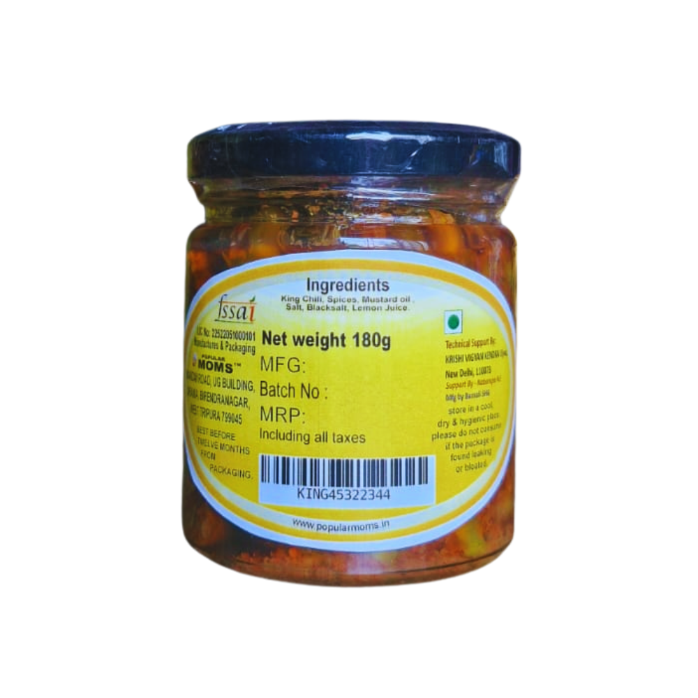  Bhut Jolokia King Chilli Pickle 180gm | Authentic Ghost Pepper Achar | Naga chilli - 100% Mom-Made | Sun-Dried Raja Mirchi in Mustard Oil | No Chemical Preservatives & No Garlic