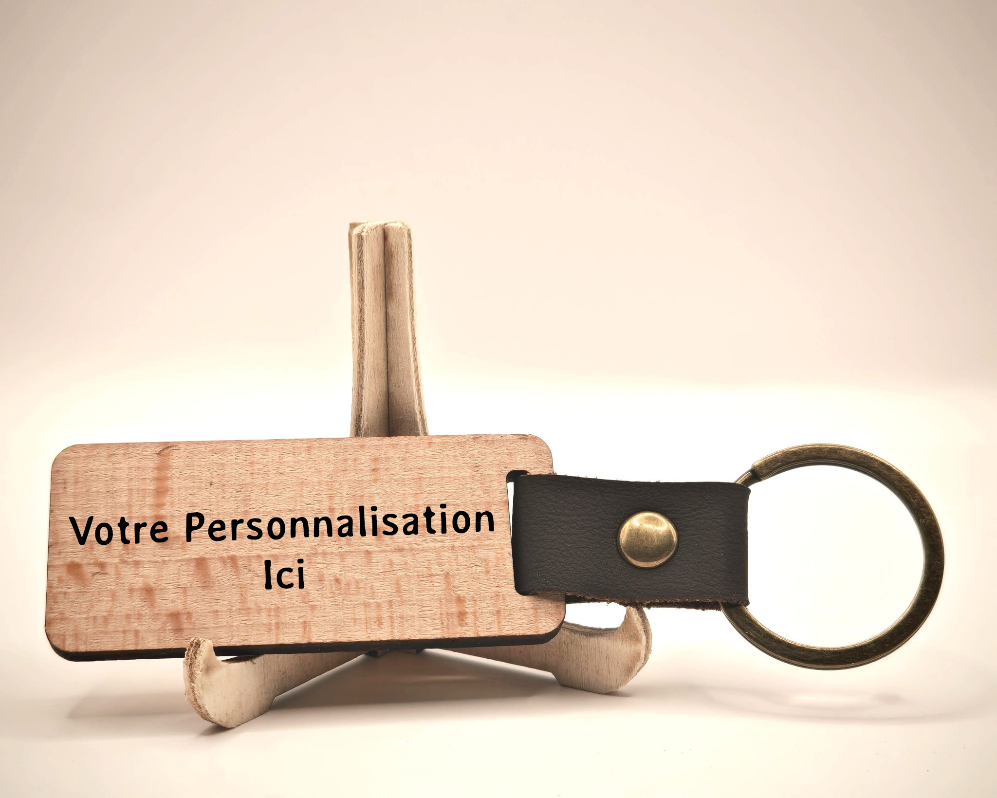 Porte-clés personnalisé en bois rectangulaire