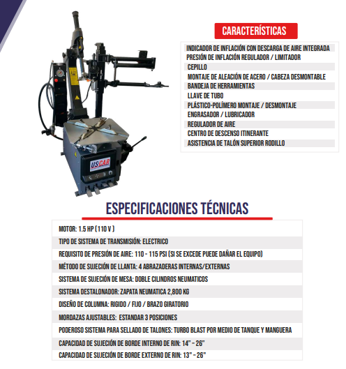 Desmontadora de Llantas modelo GT526 PRO hasta rin 26"