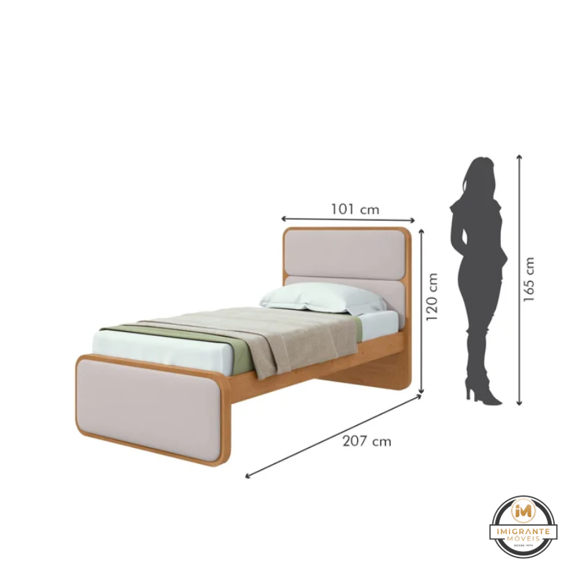Cama Lupas 1,01m com Cabeceira Estampada