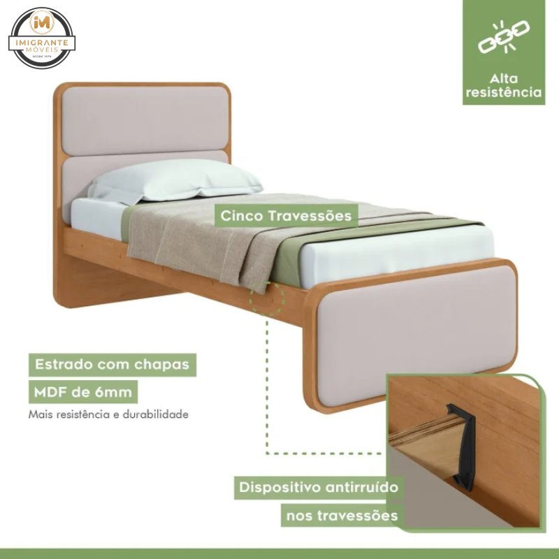 Cama Lupas 1,01m com Cabeceira Estampada