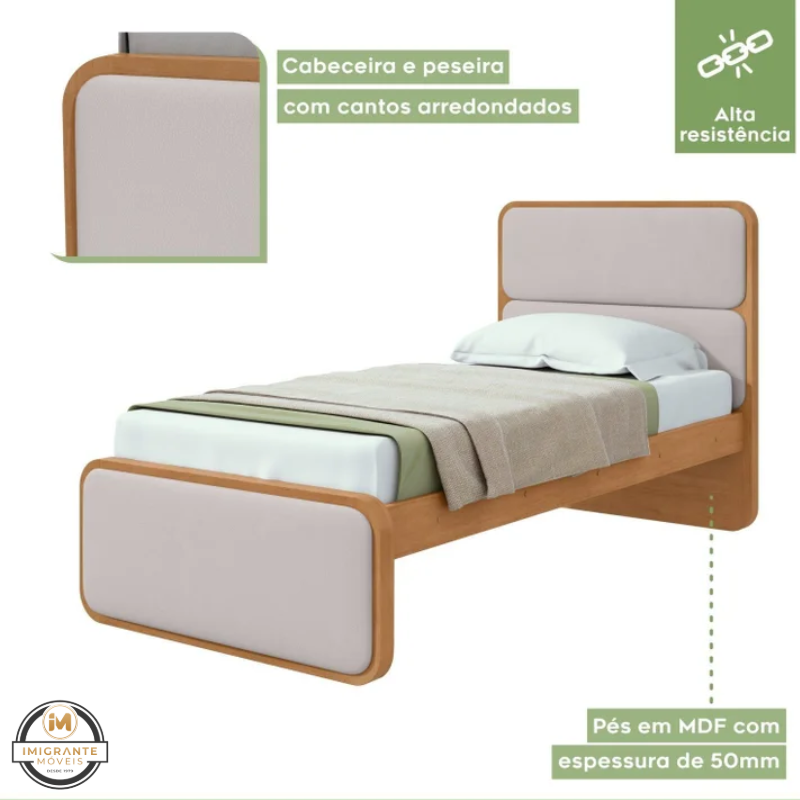 Cama Lupas 1,01m com Cabeceira Estampada