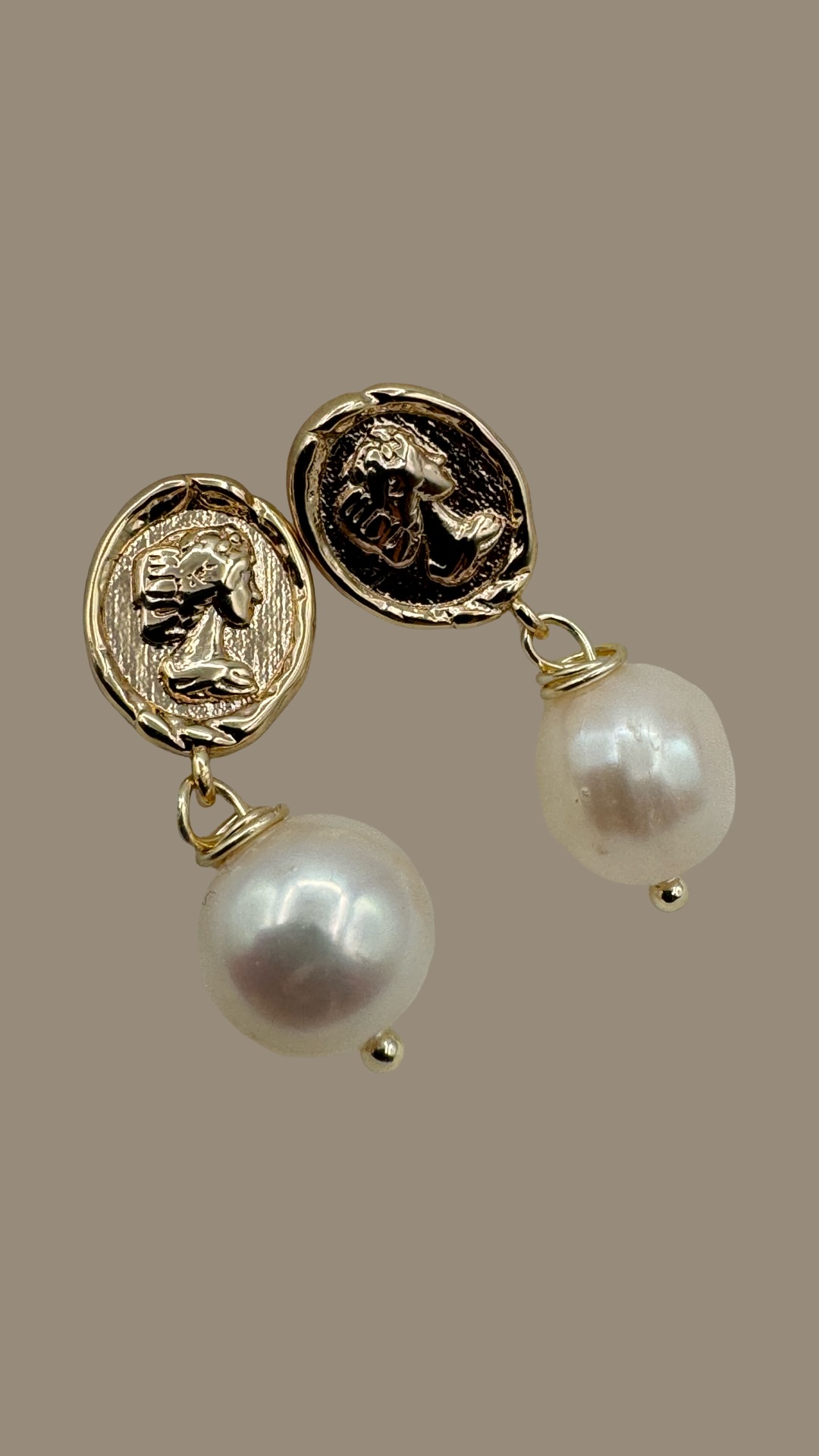 Pearl and Gold Medallion Earrings