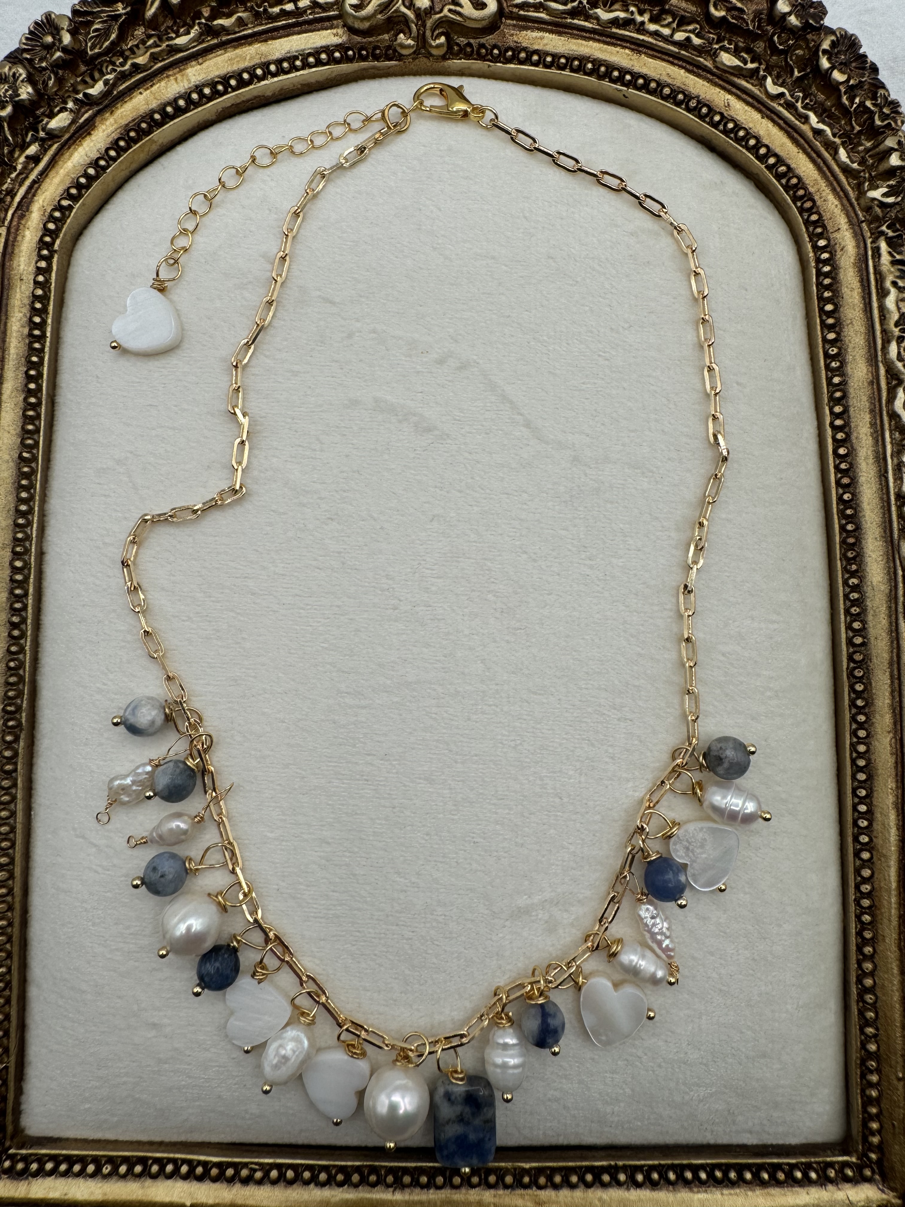 Handcrafted Pearl,Shell,Gemstone Necklace