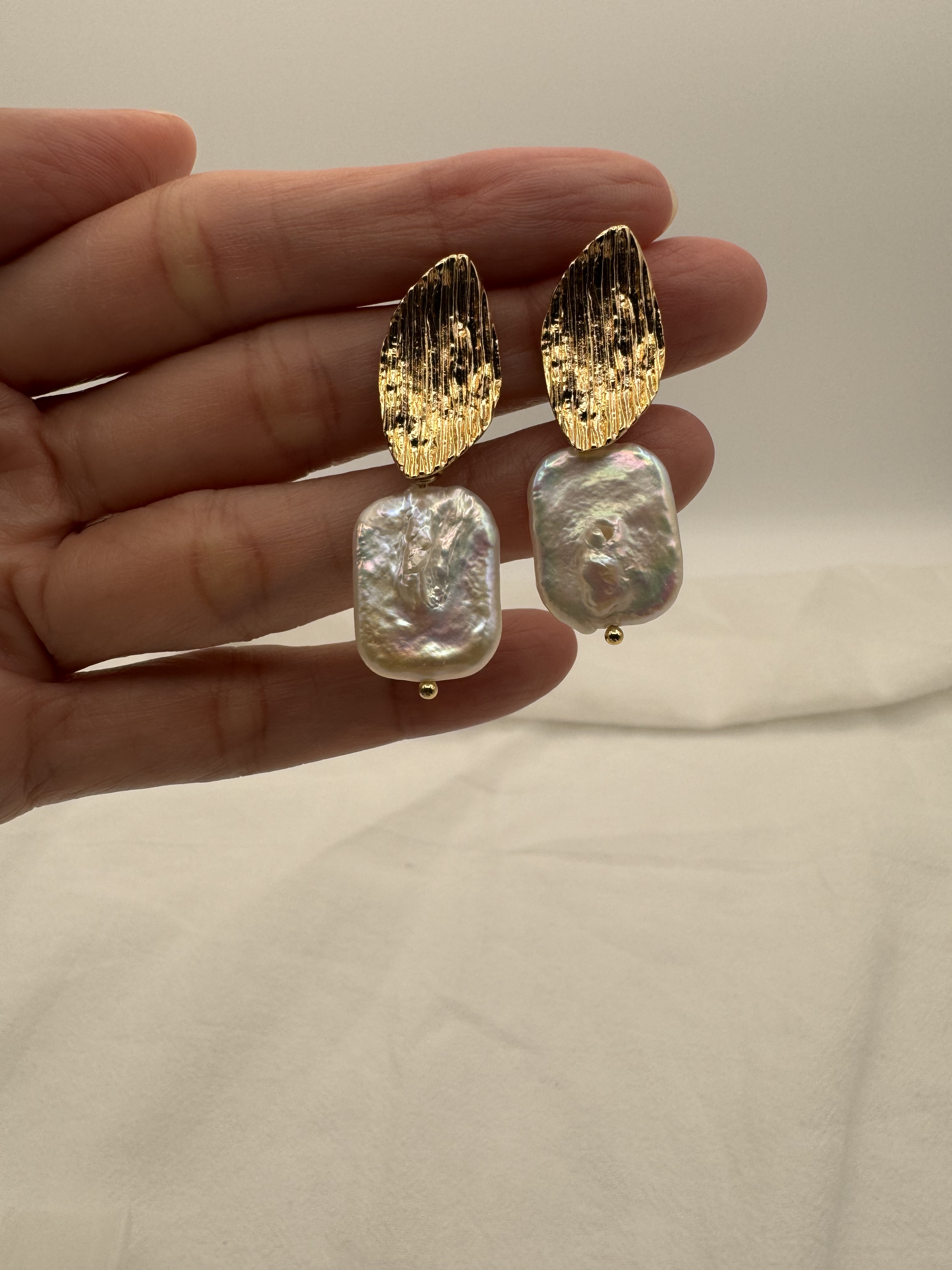 Gold Leaf Pearl Earrings