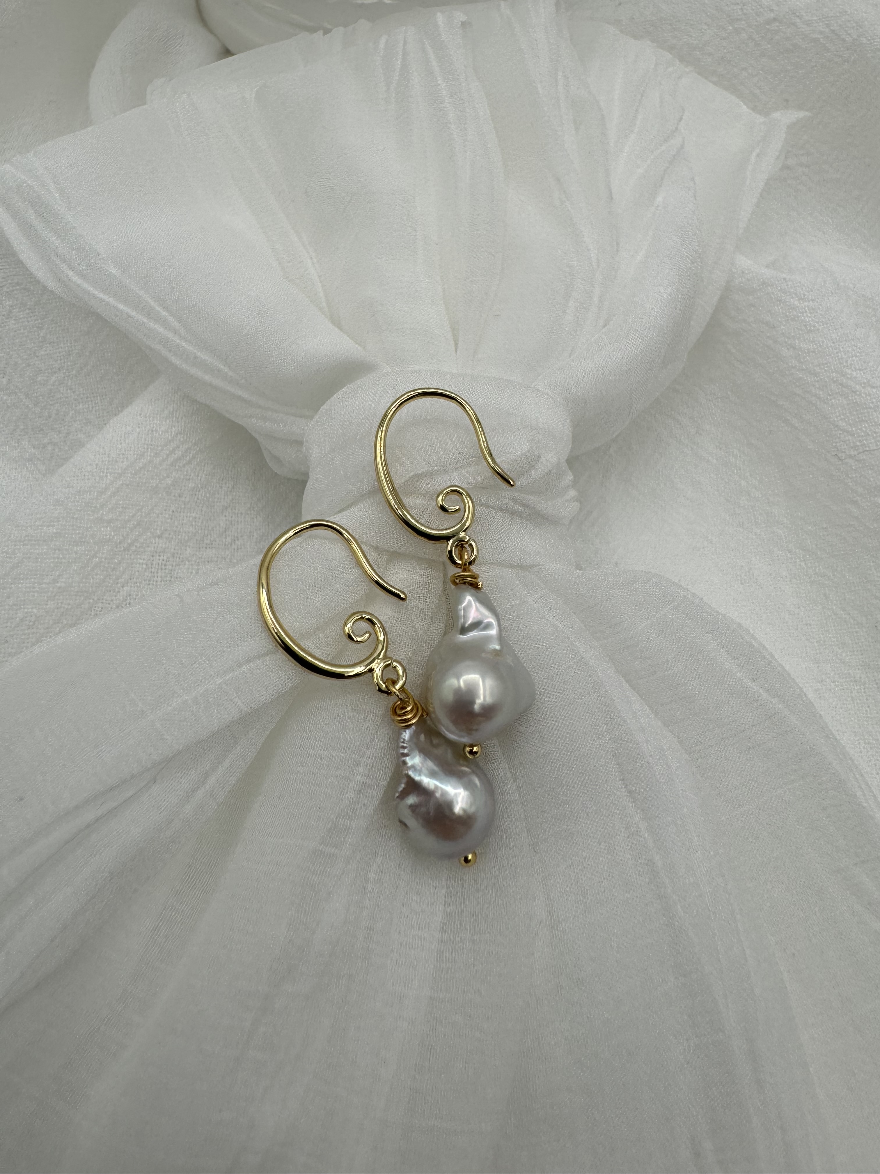Gold Baroque Pearl Earrings