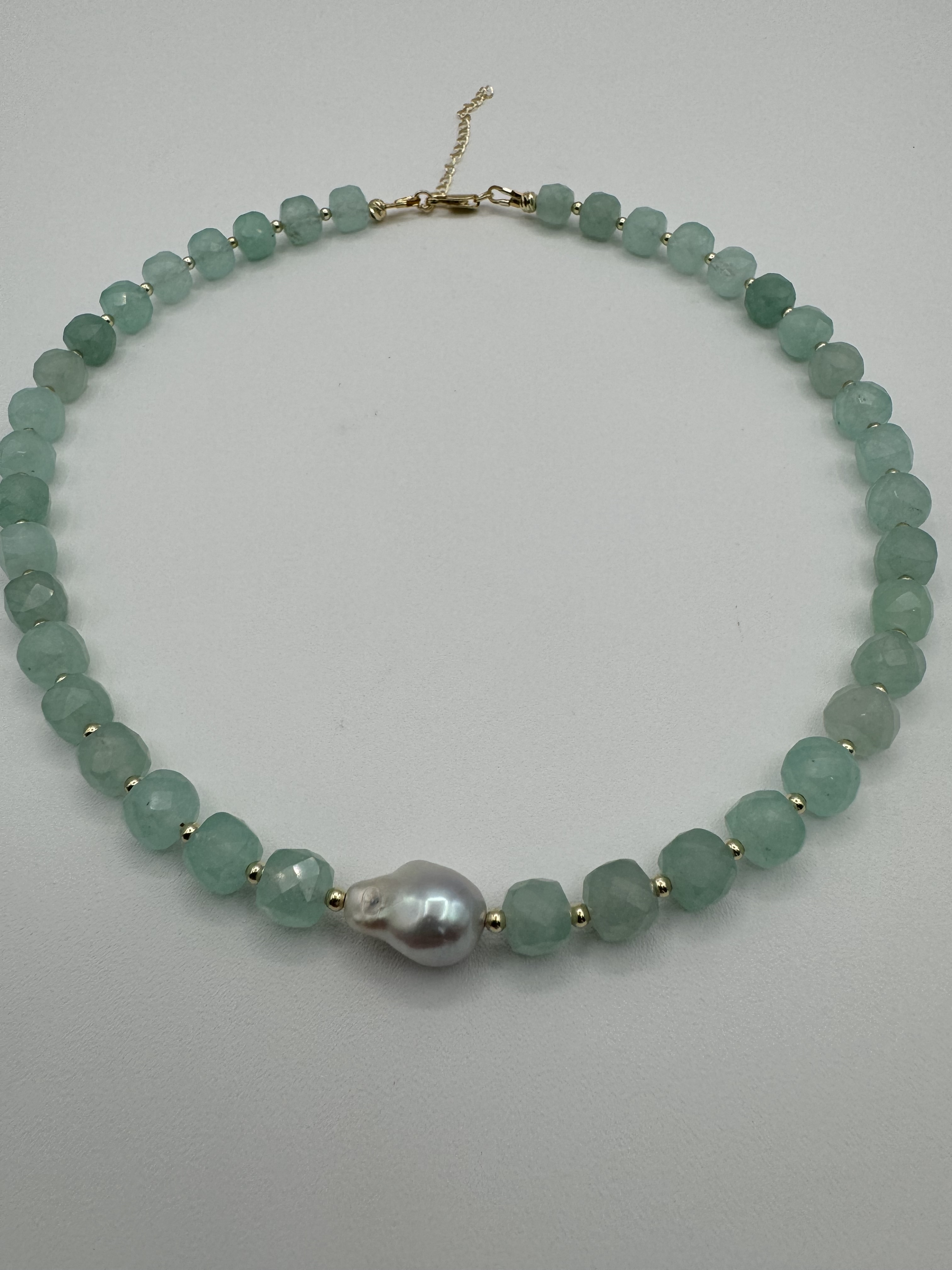 Blue angelite Beaded Necklace With baroque pearl