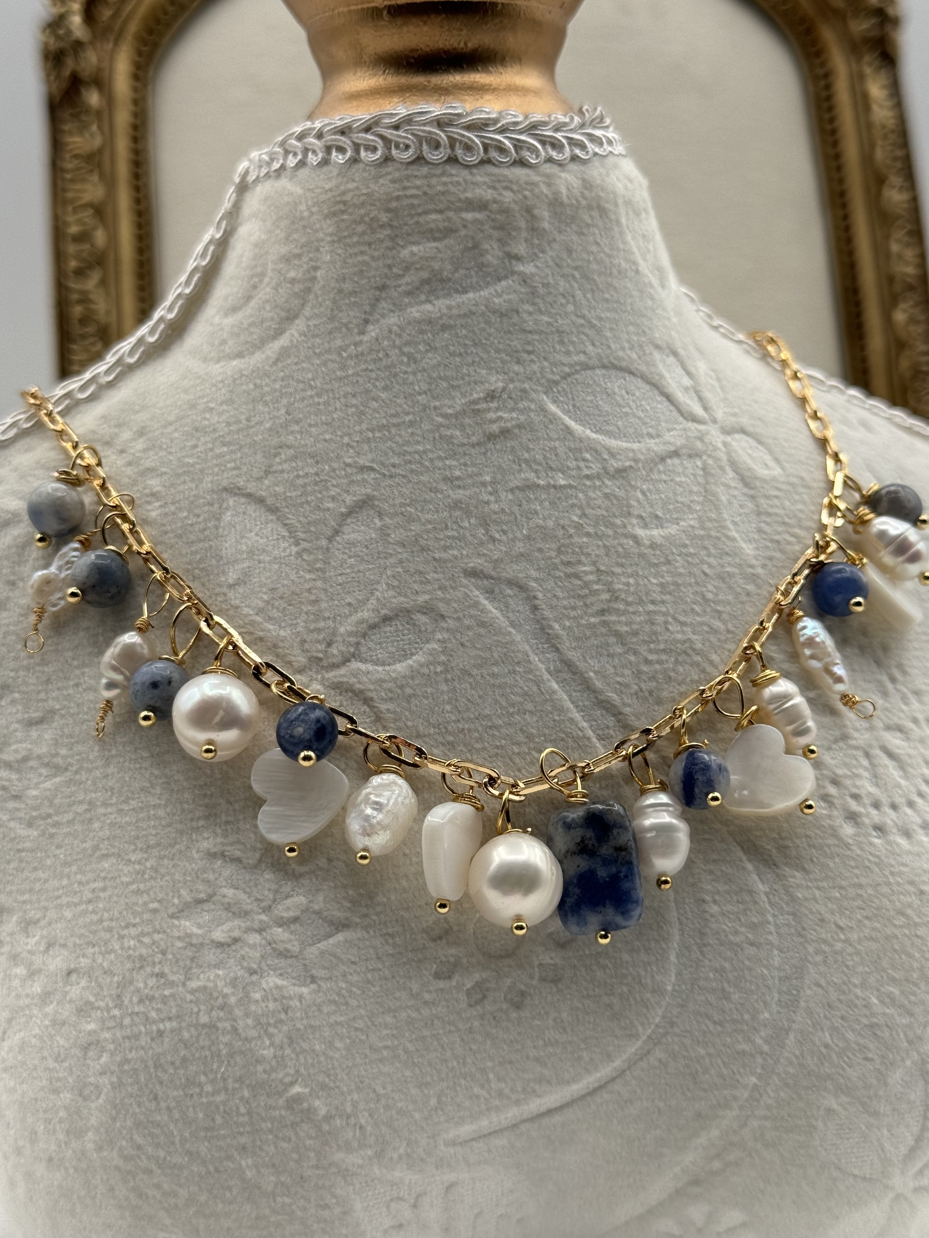 Handcrafted Pearl,Shell,Gemstone Necklace